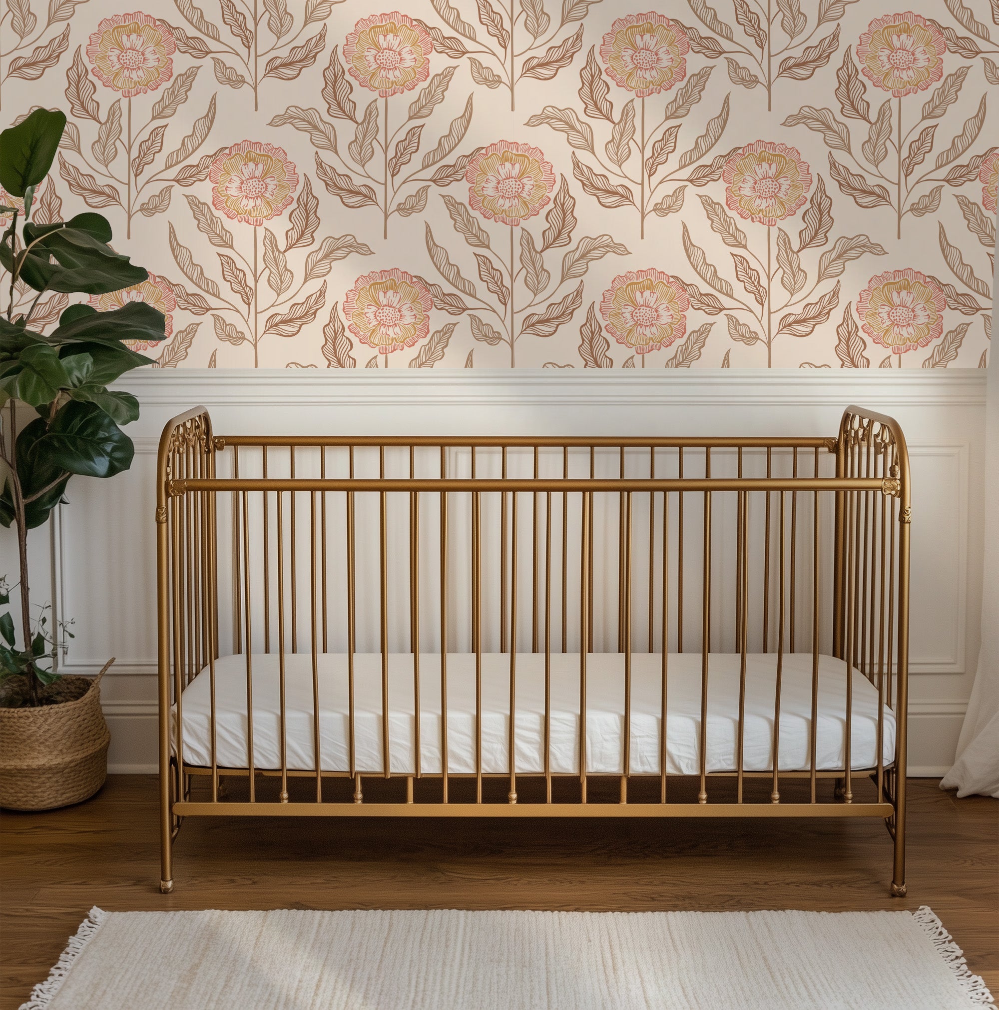 Behang Sunset Flowers - amber glow