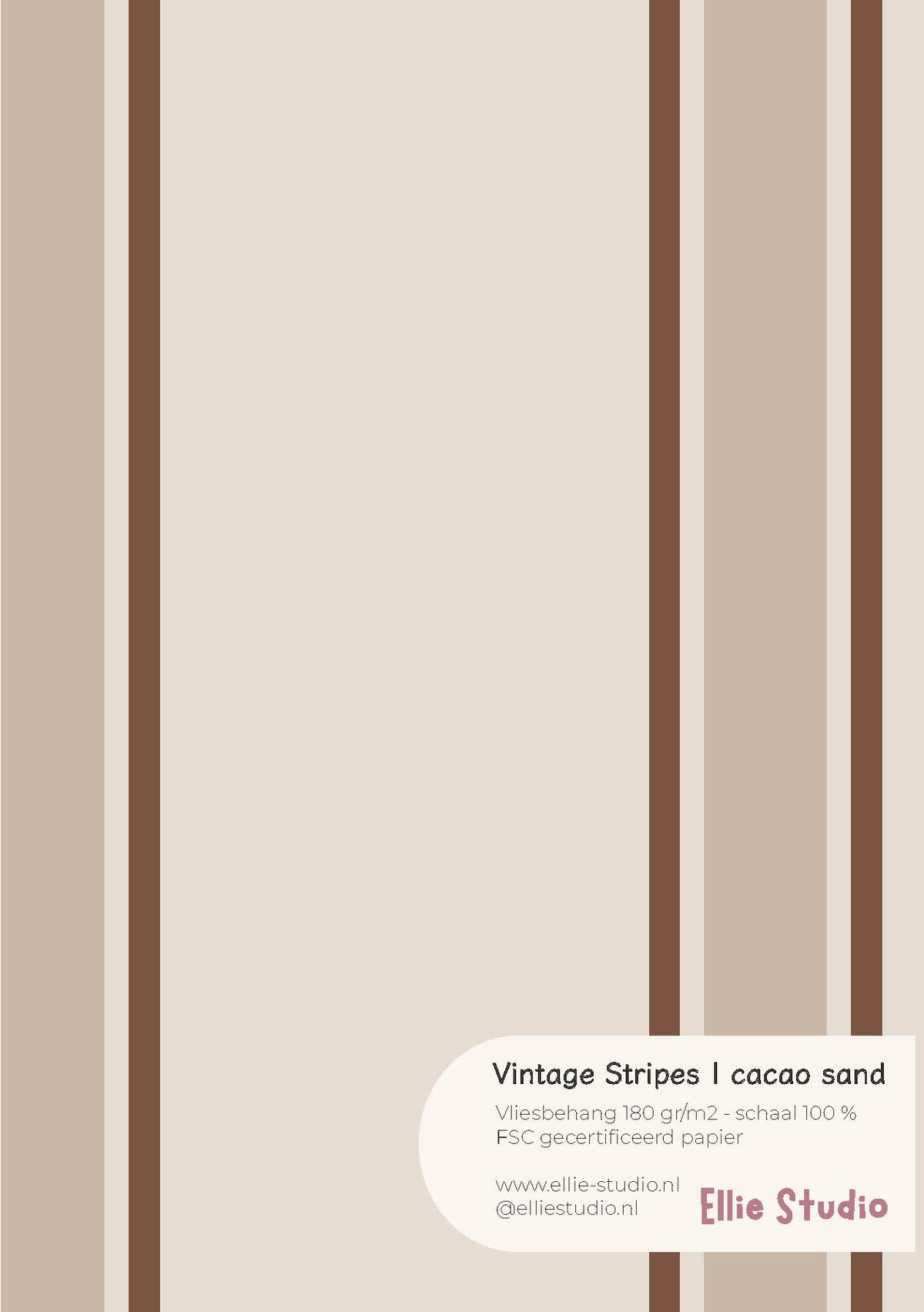 A4 behangstaal Vintage Stripes - cacao sand van ELLIE Studio: zandbeige met strepen in cacao- en zandtinten