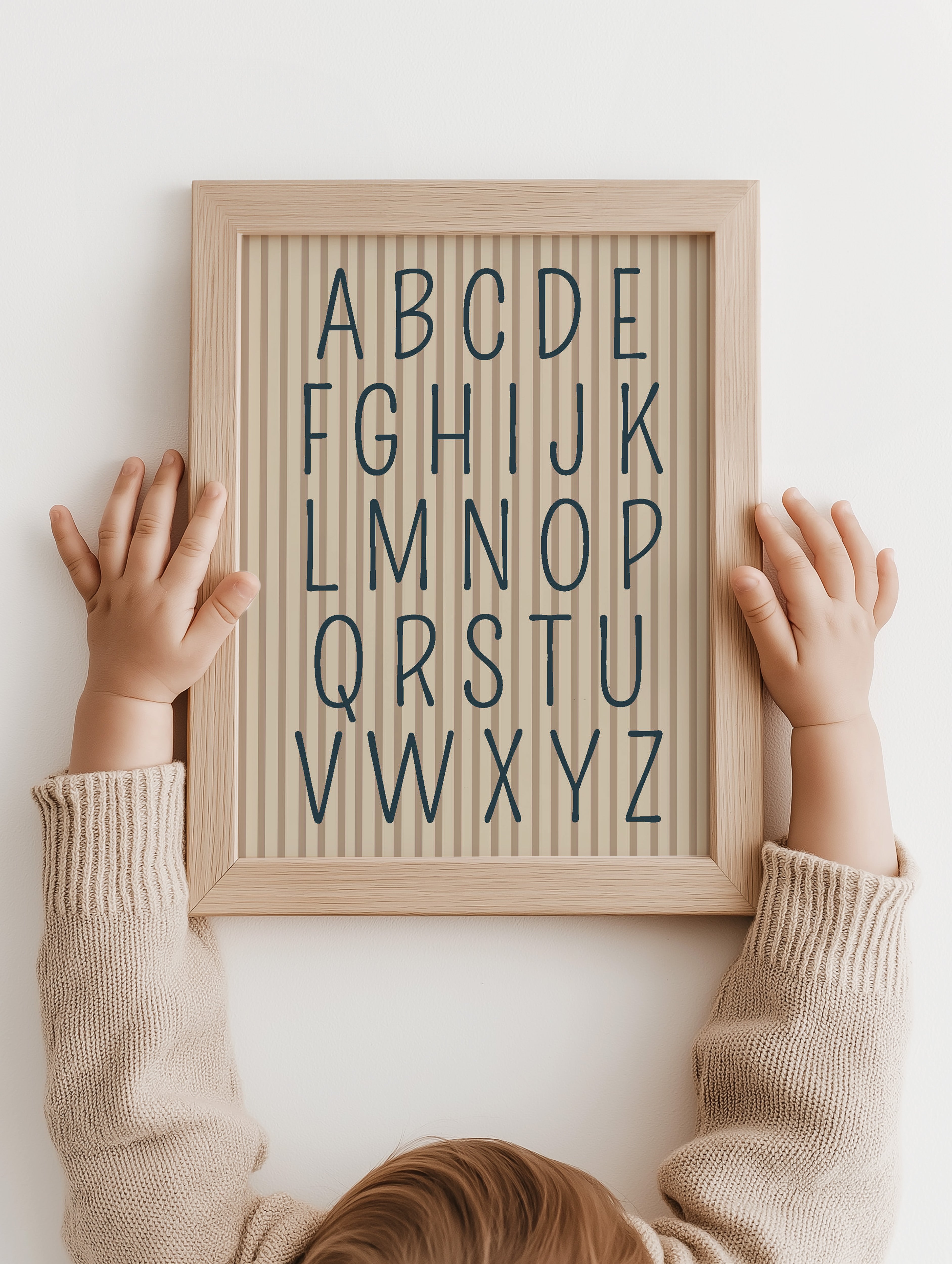 Kinderkamer print - Alfabet Gestreept blauw