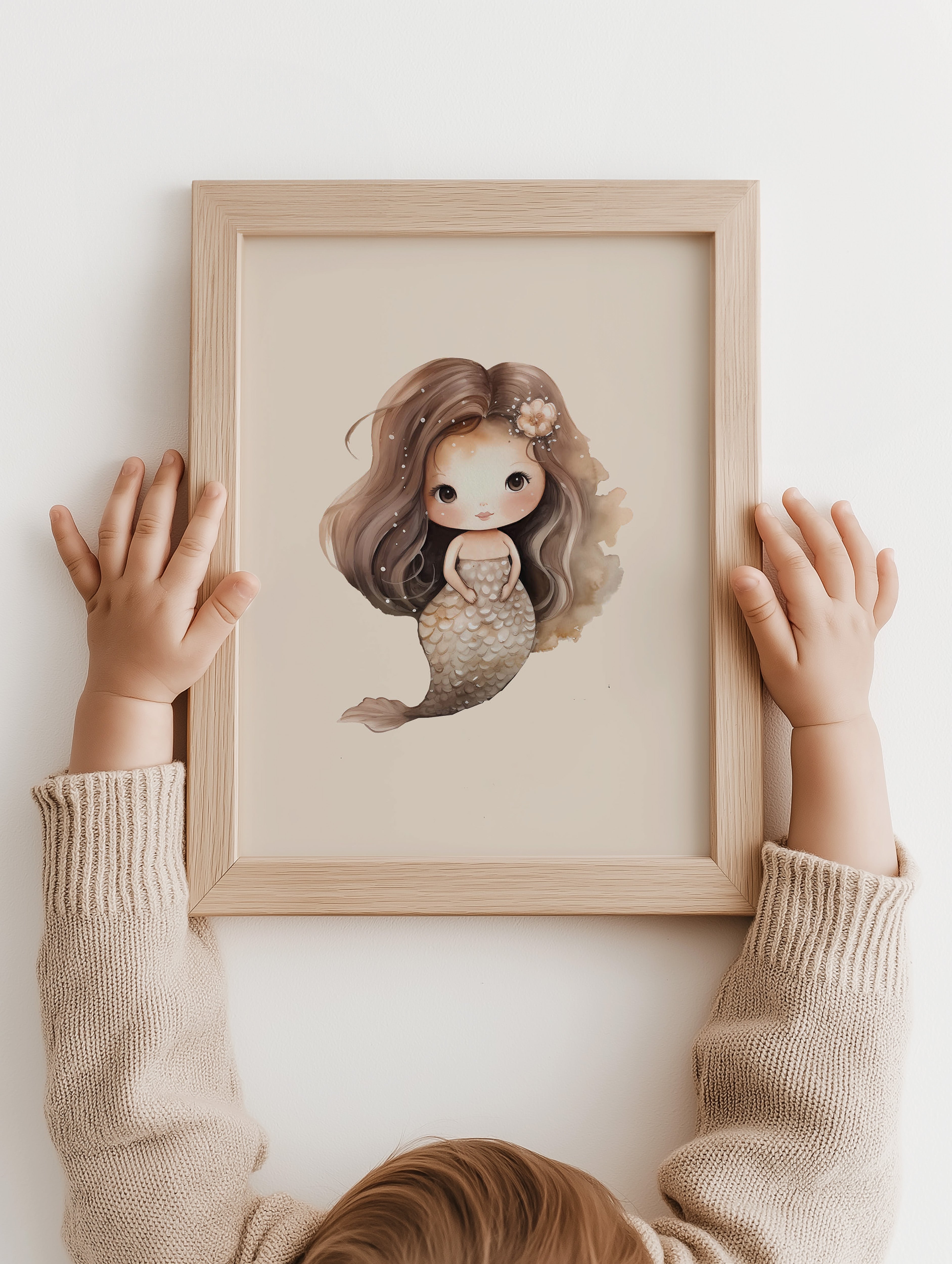 Children's room poster - Mermaid beige with flower | Mermaids
