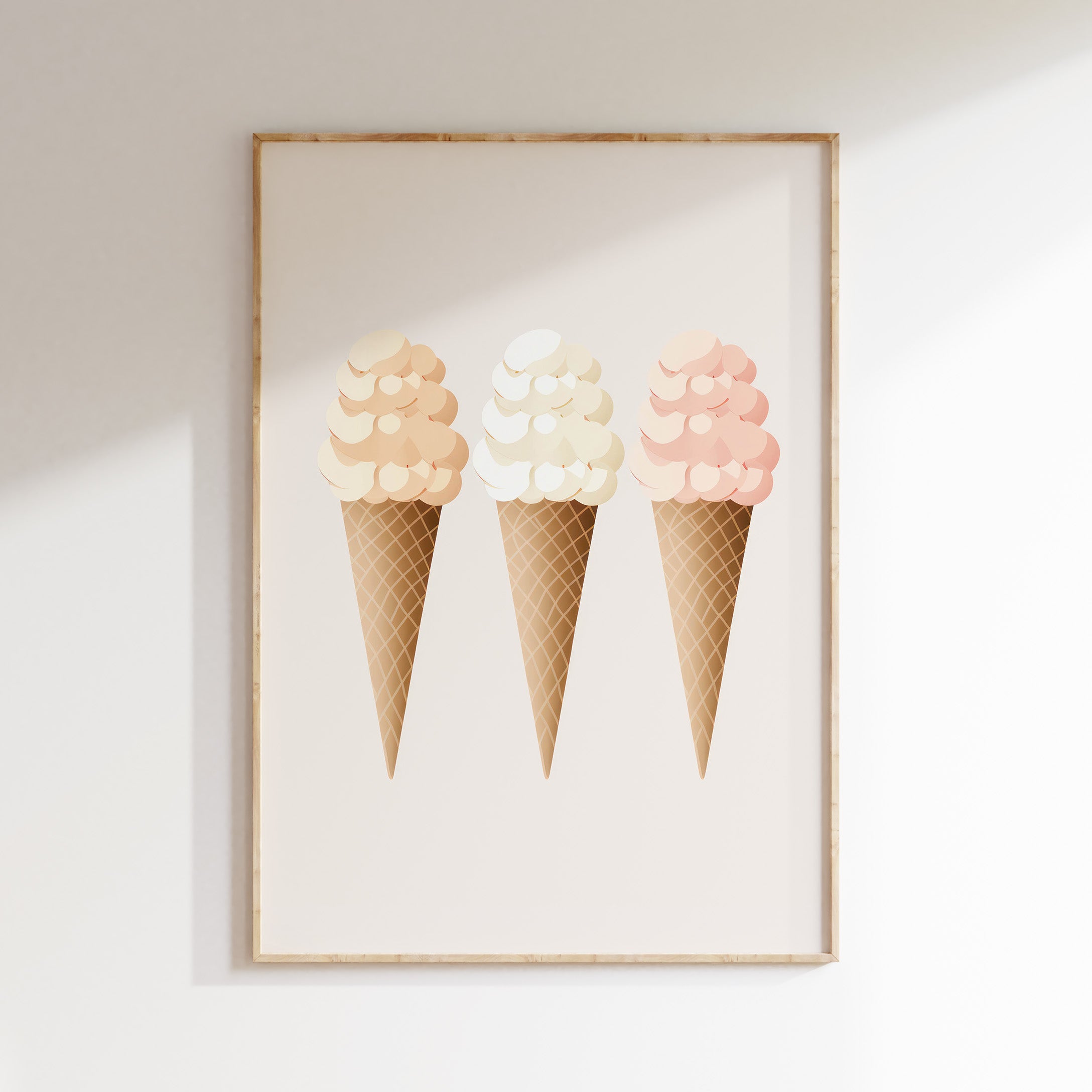 IJsjes poster met drie pastel softijsjes voor de kinderkamer