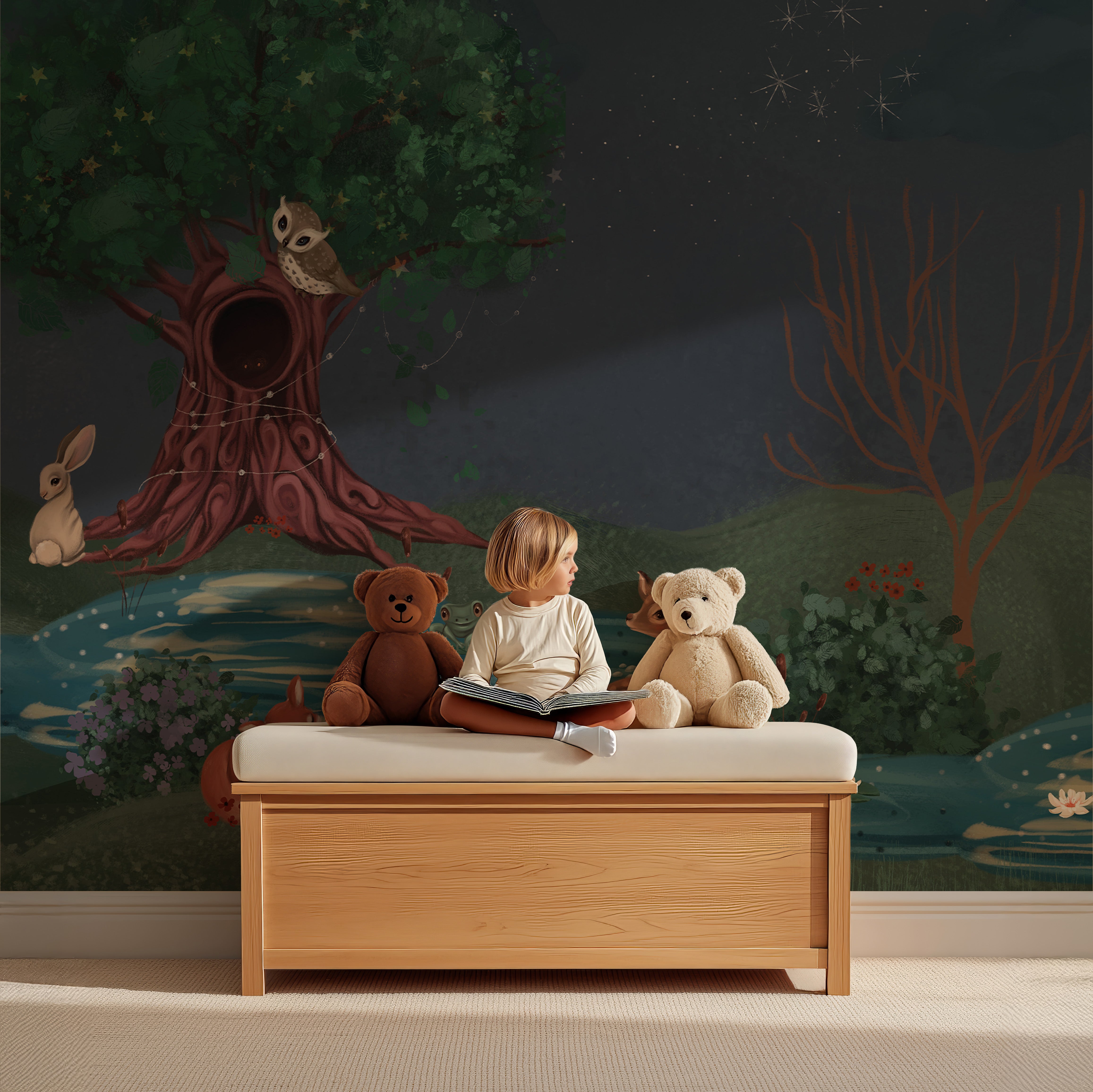 Collage behang Enchanted Forest - blauw