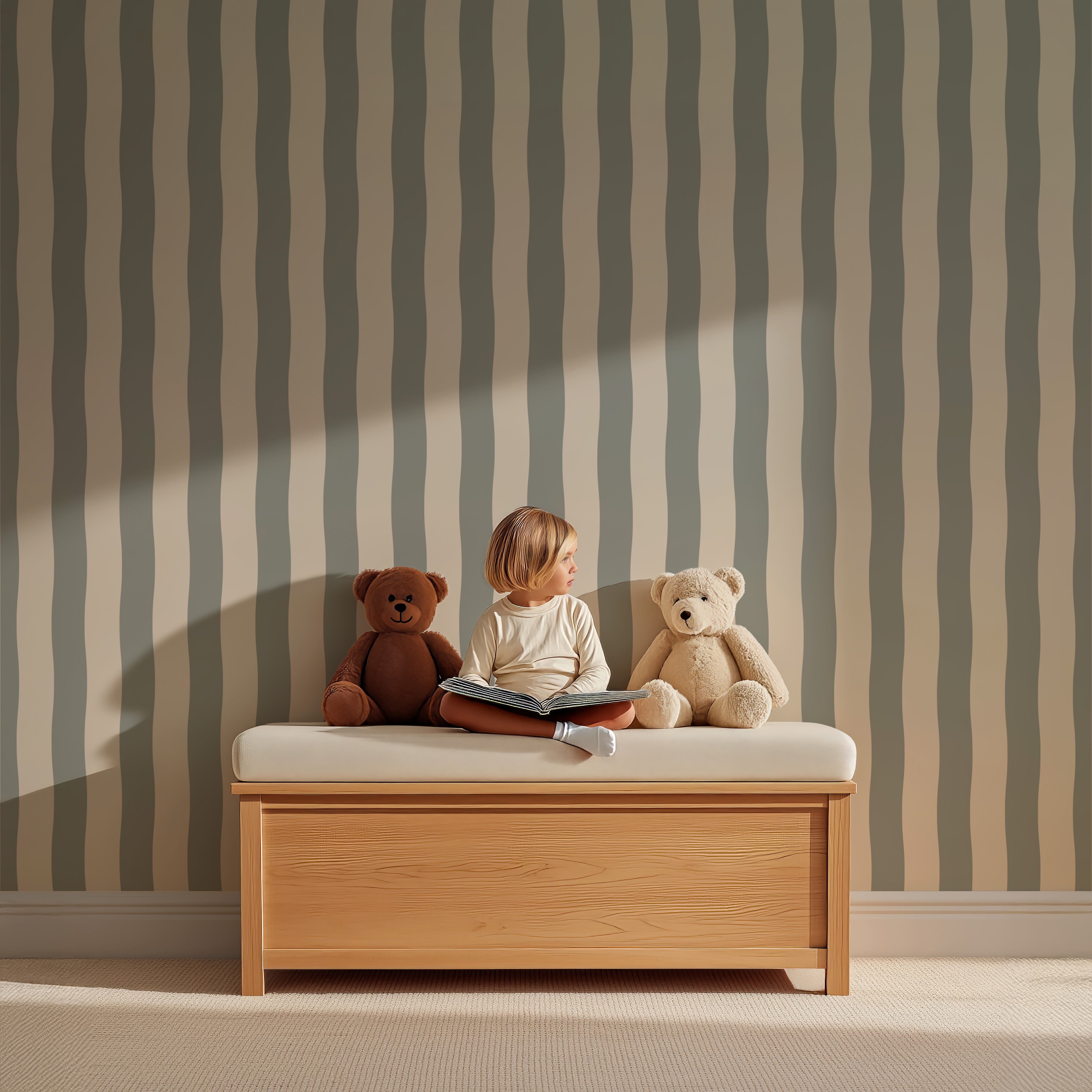 Behang Wavy Stripes – Vintage Green