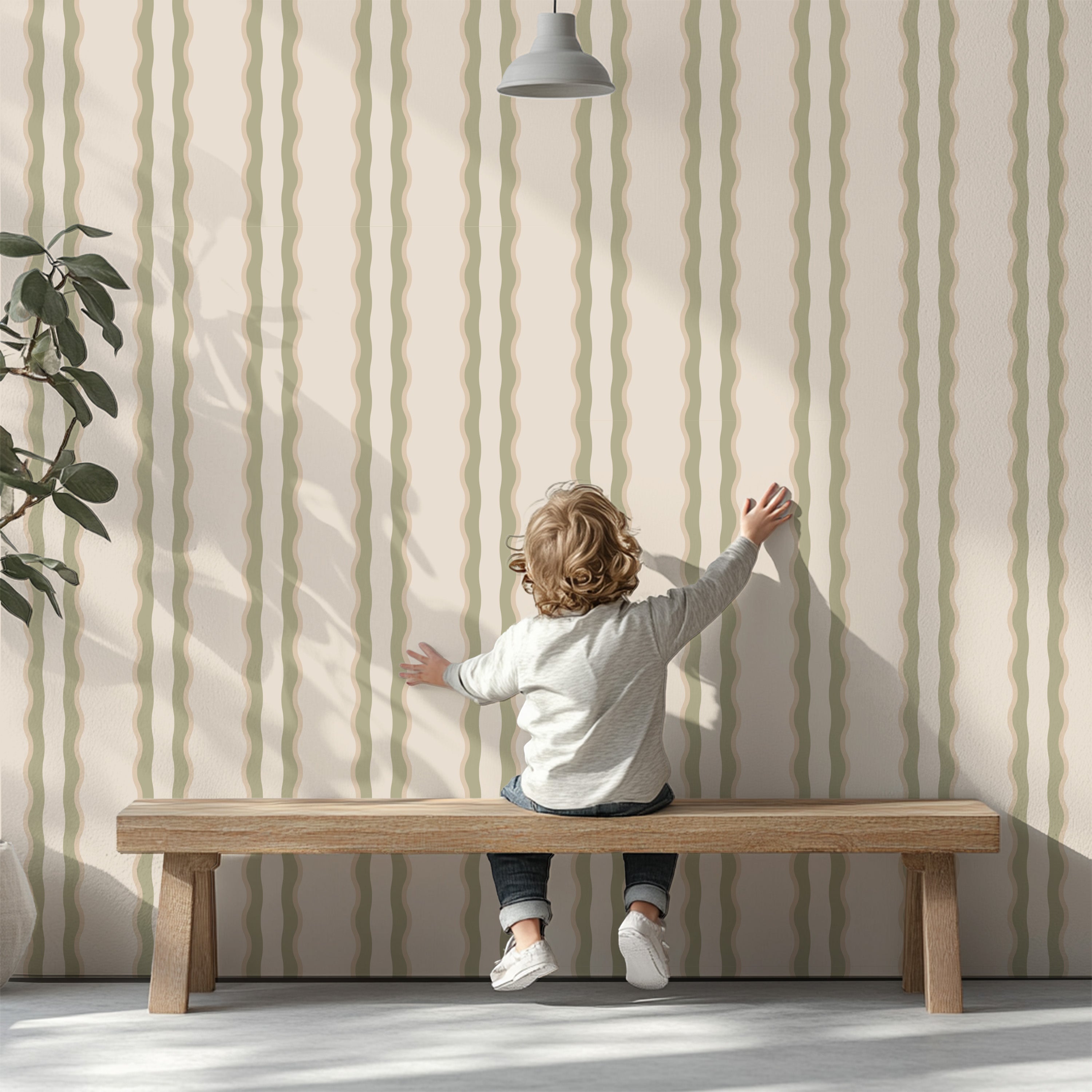 Behang Wobbly Waves - green