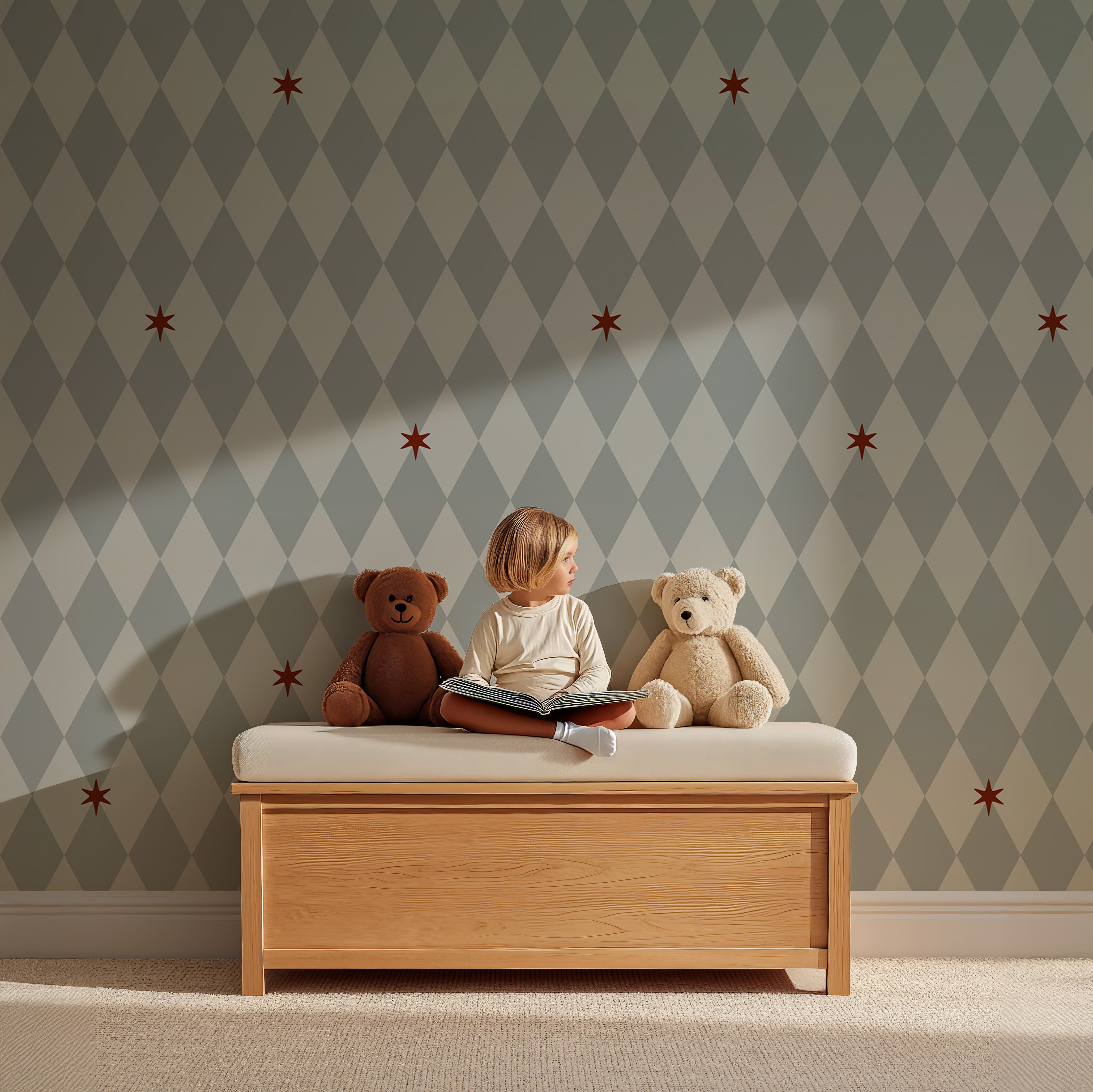 Behang Wiebertje - vintage blue | stars