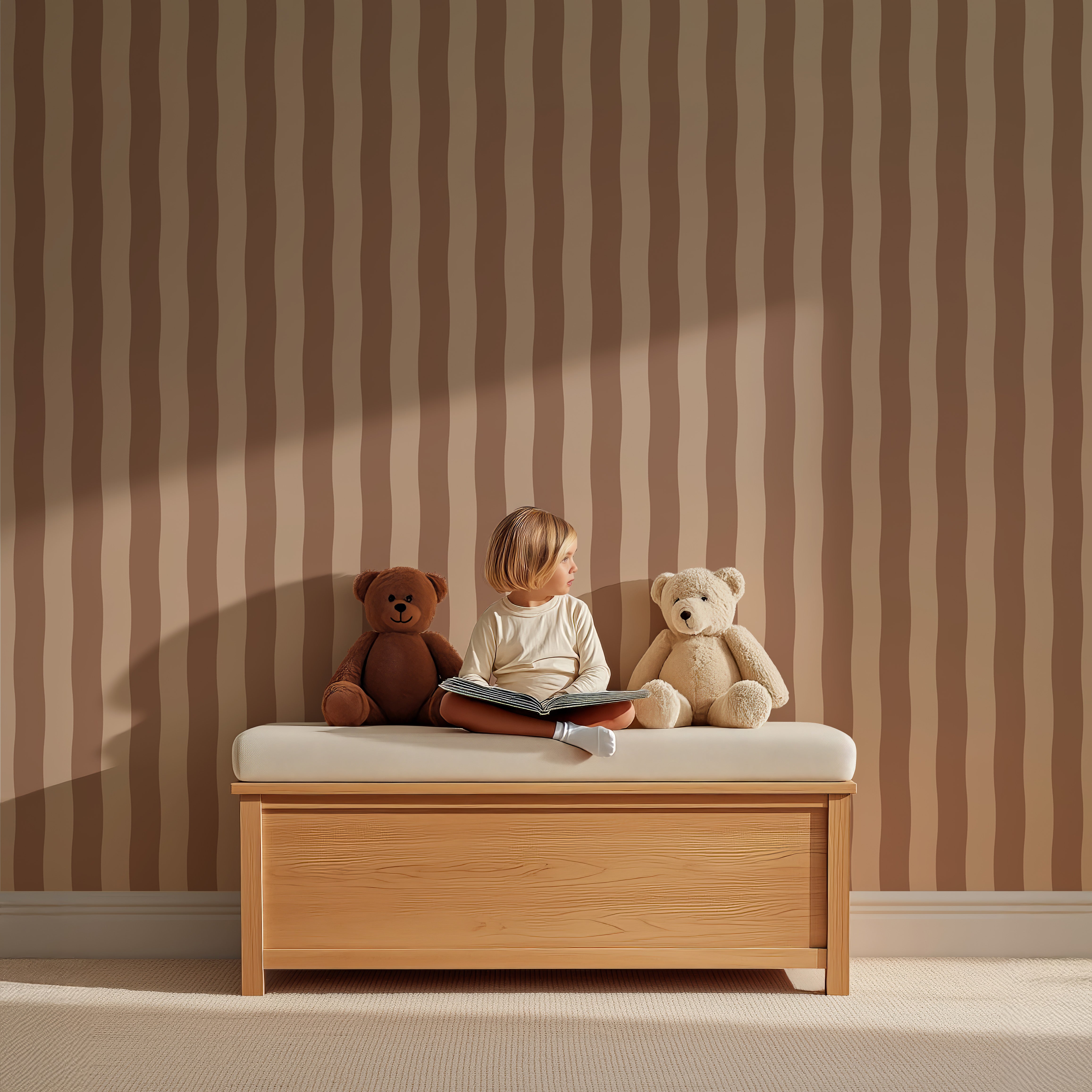 Behang Wavy Stripes - biscuit