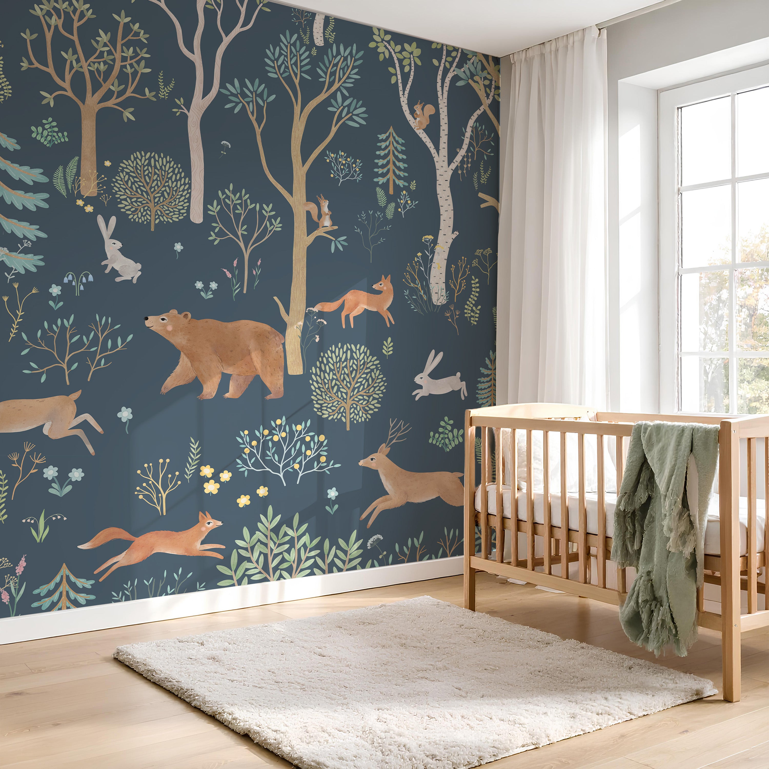 Collage behang Dieren in het bos - blauw