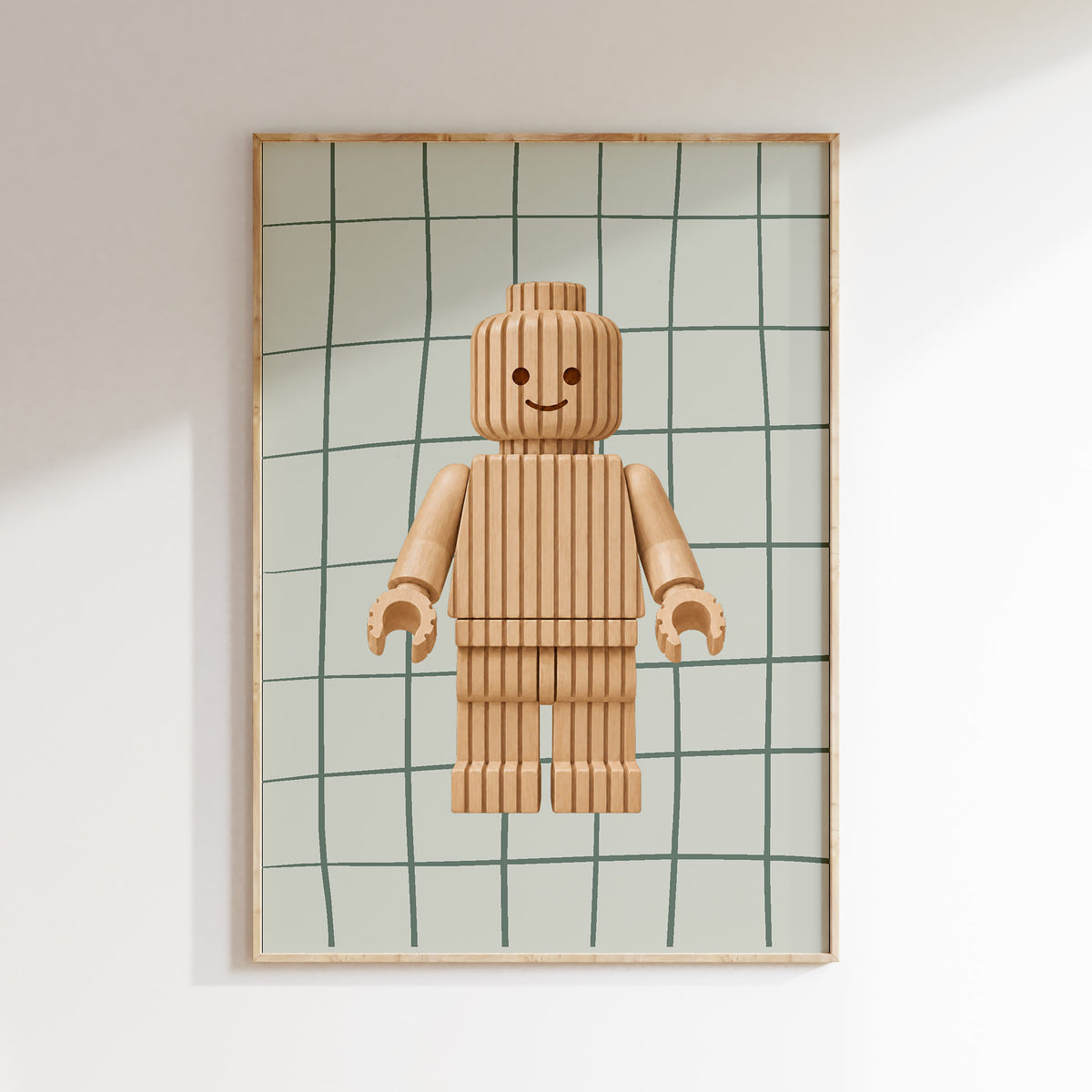 Block Buddy | cloudy sage poster in een houten lijst voor de kinderkamer