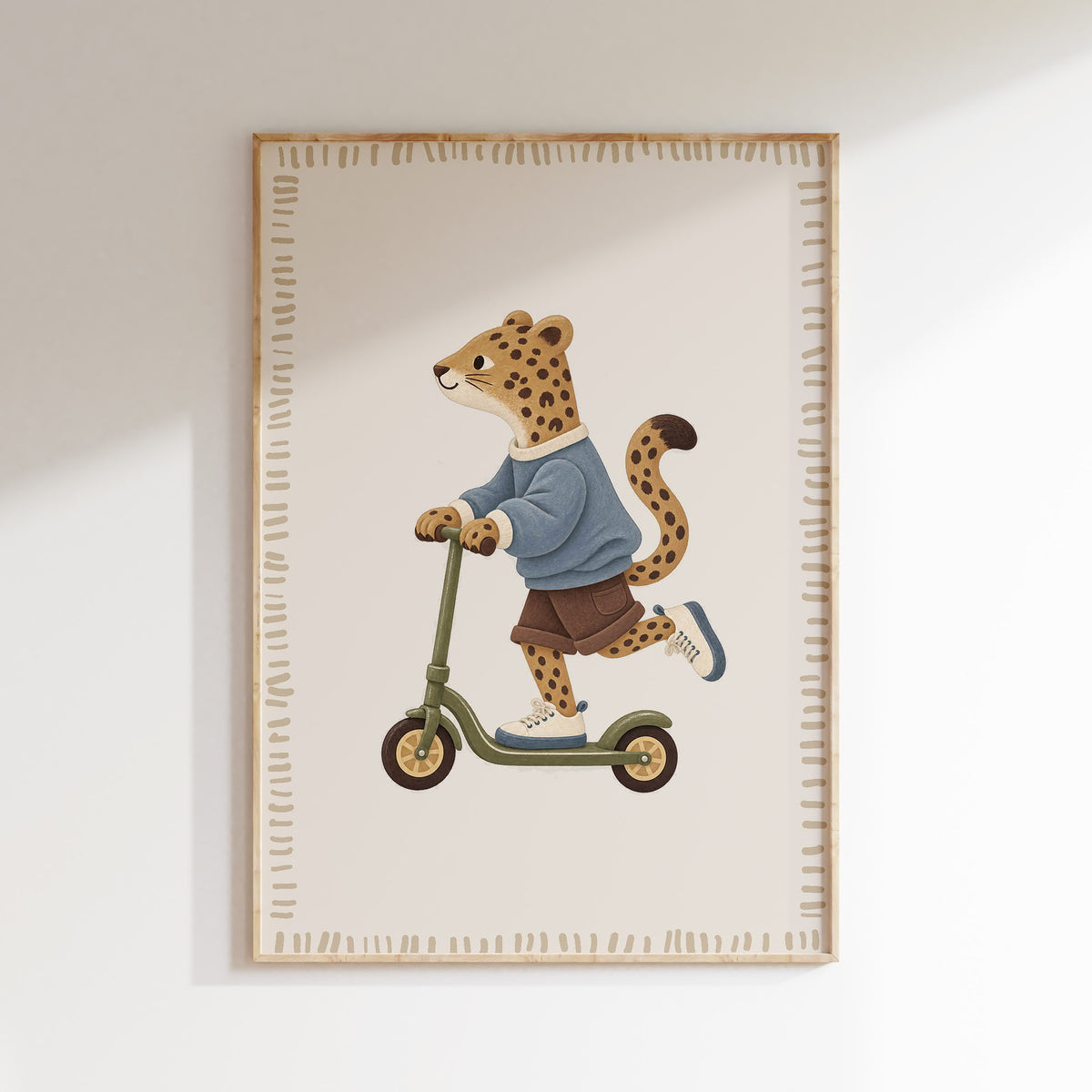 Luipaard op step poster in een houten lijst voor de kinderkamer