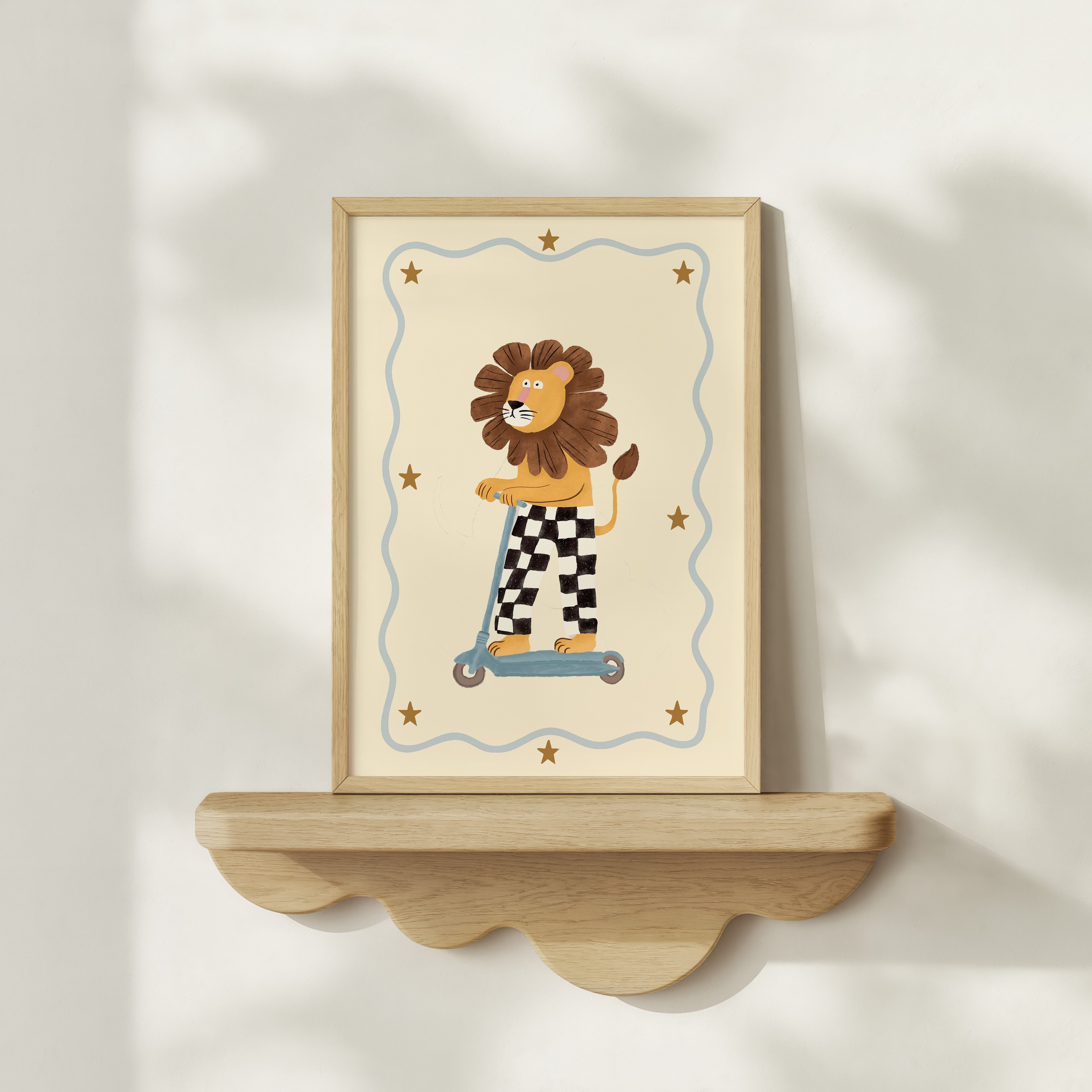 Kinderkamer print - Stoere leeuw op step