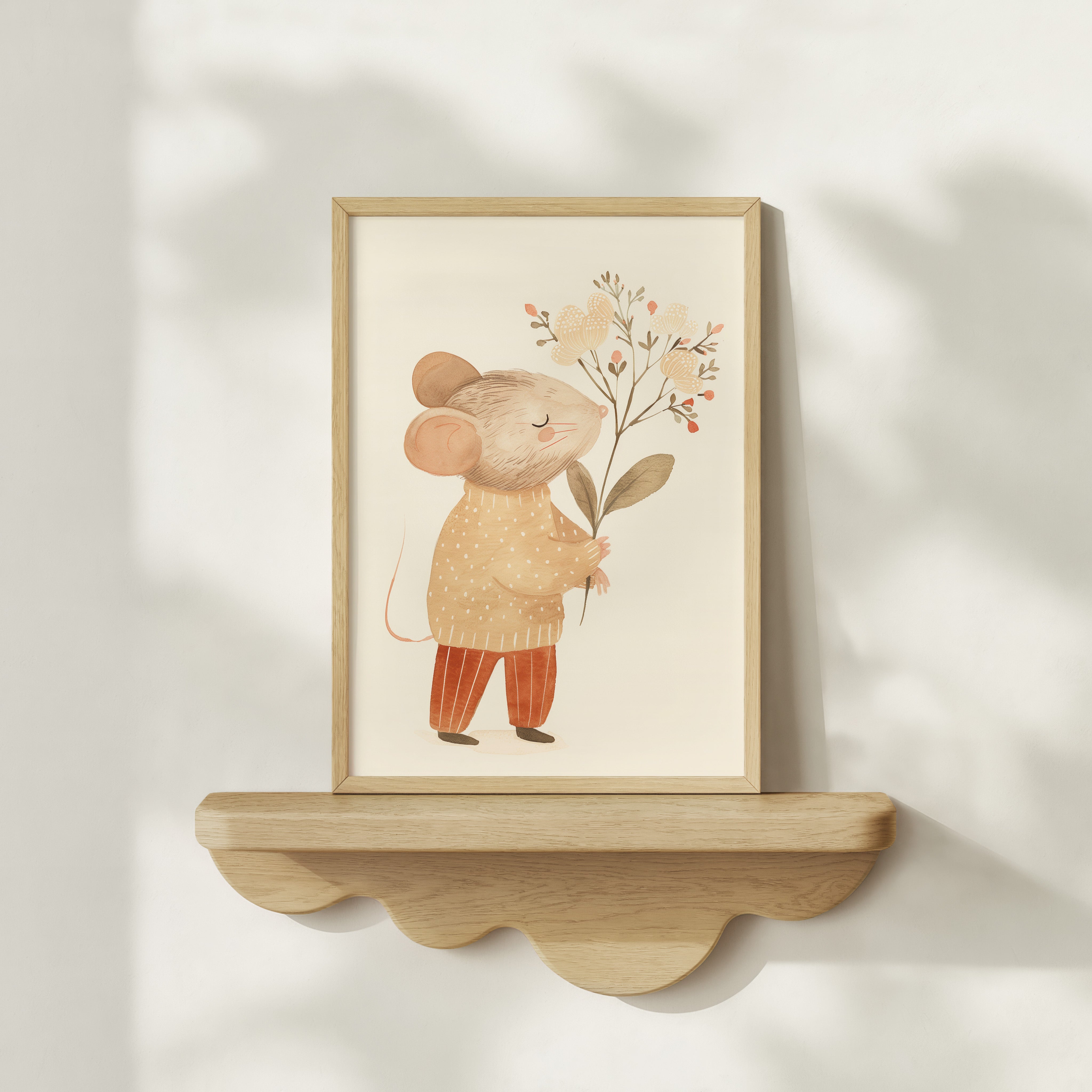 Nursery print - Mouse with Yellow Flower