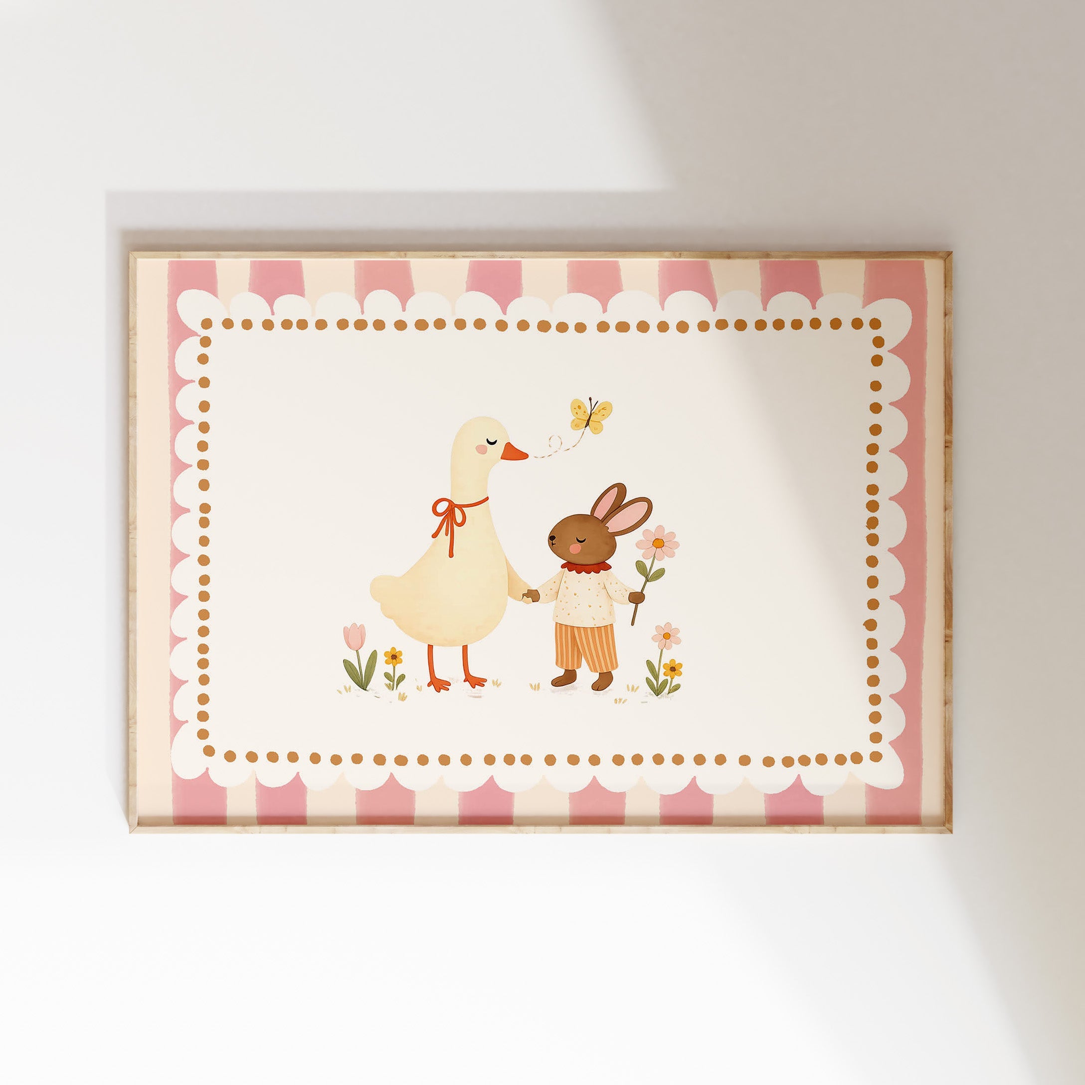 Kinderkamer poster - Gansje en konijn bloemen
