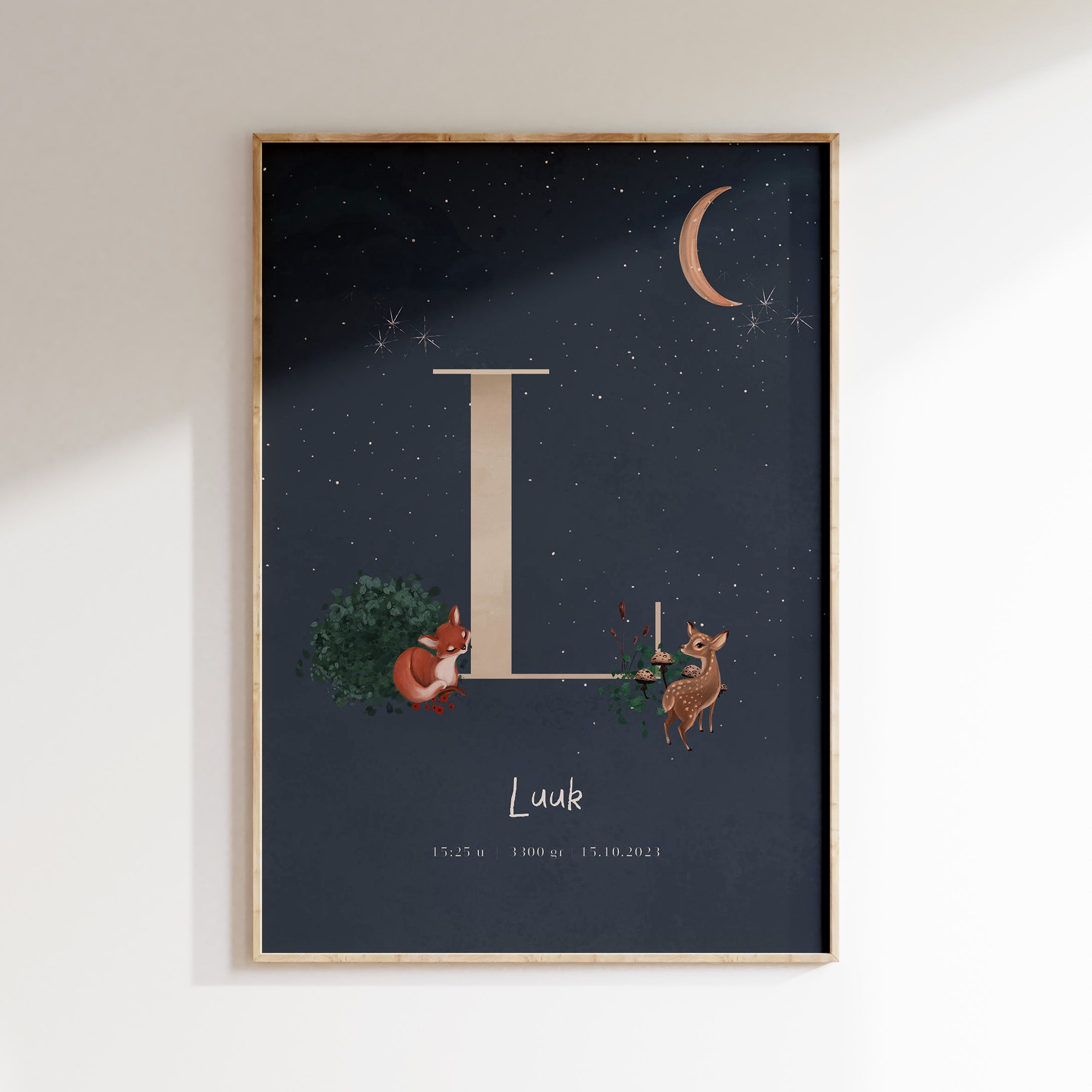 Geboorteposter Enchanted Forest - donkerblauw