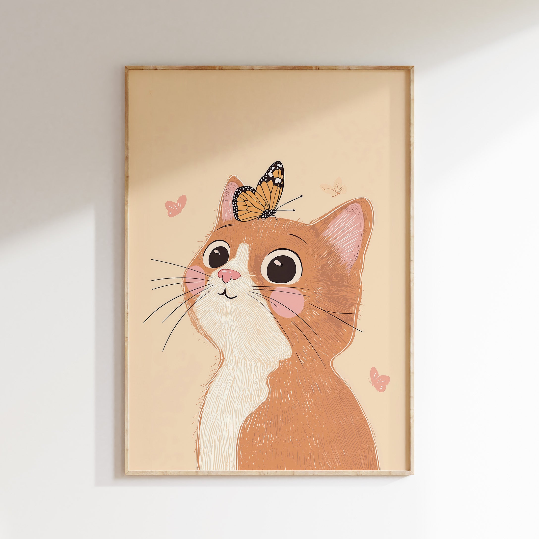 Children's room print - Sweet cat with butterfly