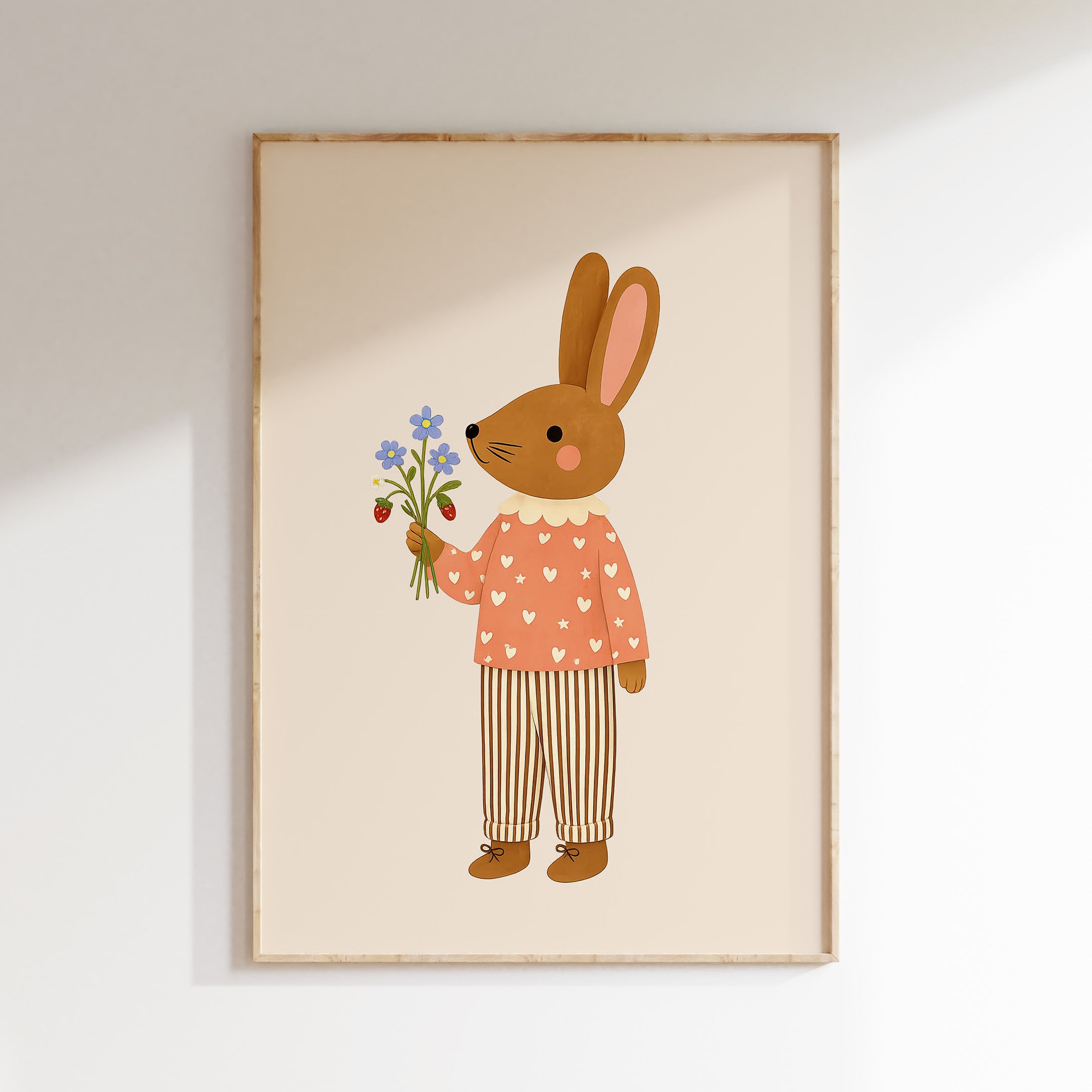 Kinderkamer poster - Lief konijn met bloemen