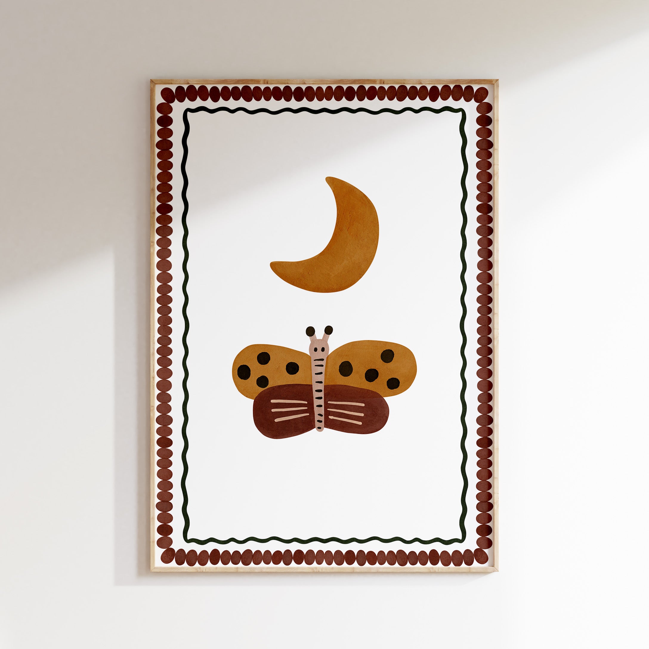 Retro kinderkamer poster - Vlinder en maan