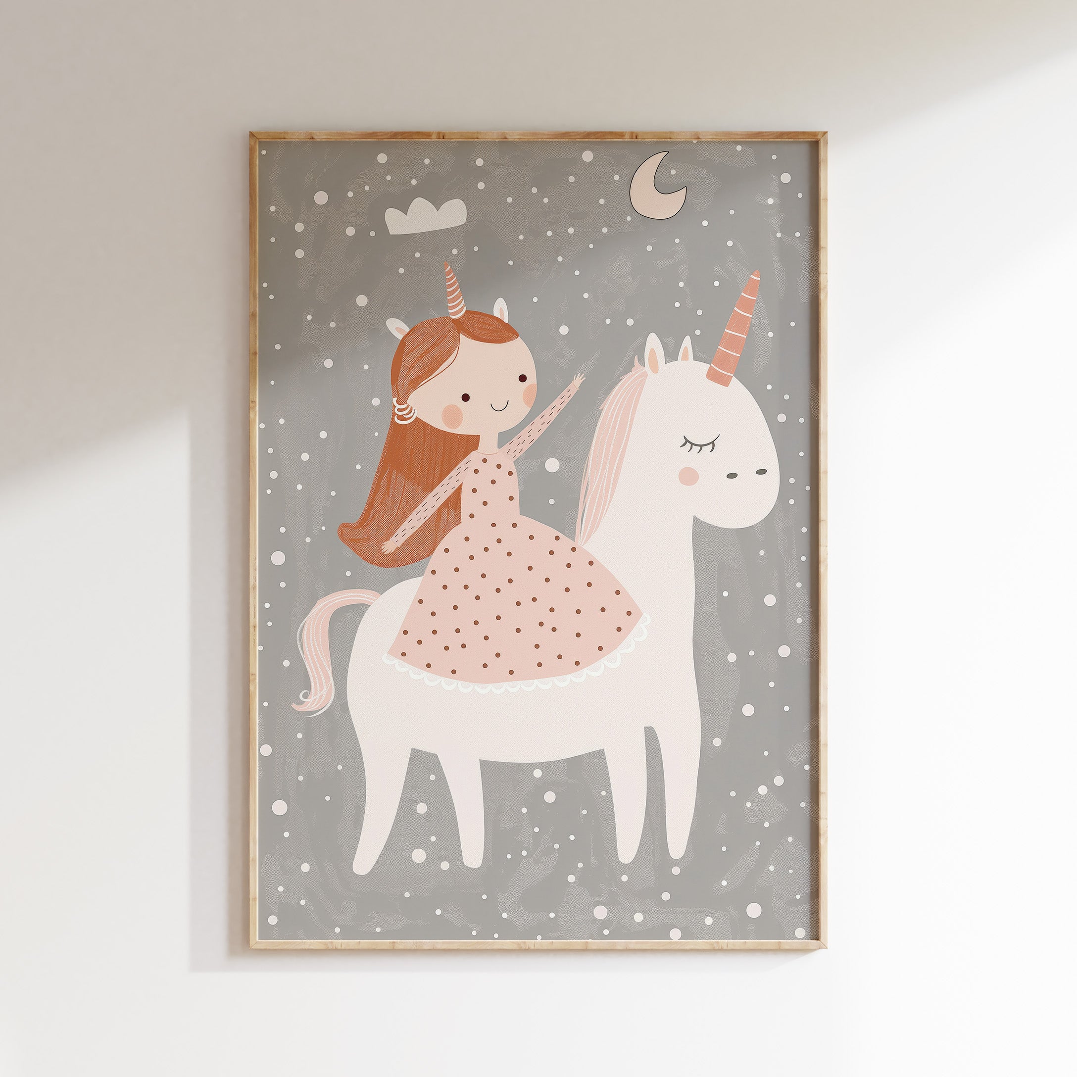 Children's room print - Girl on a Unicorn