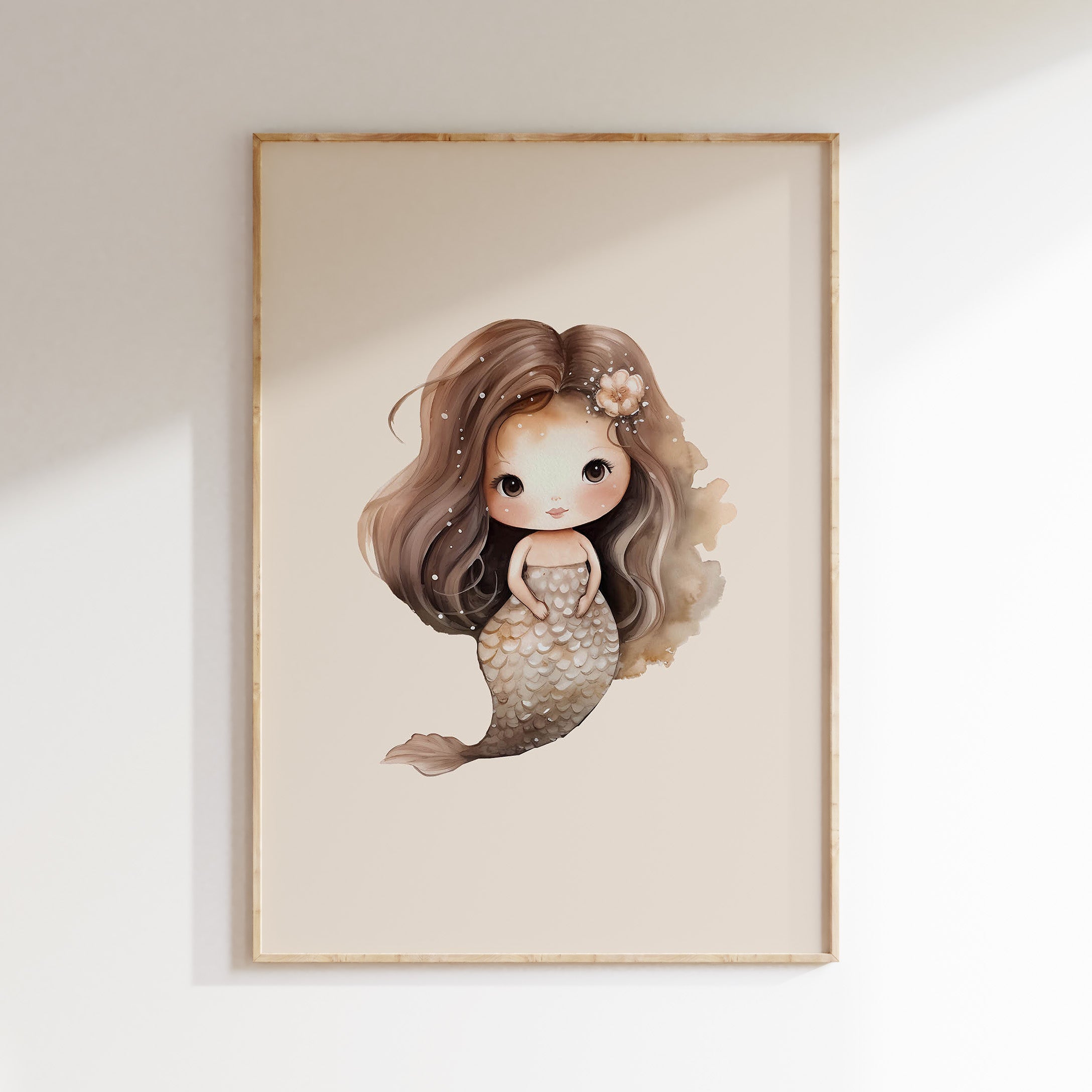 Children's room poster - Mermaid beige with flower | Mermaids