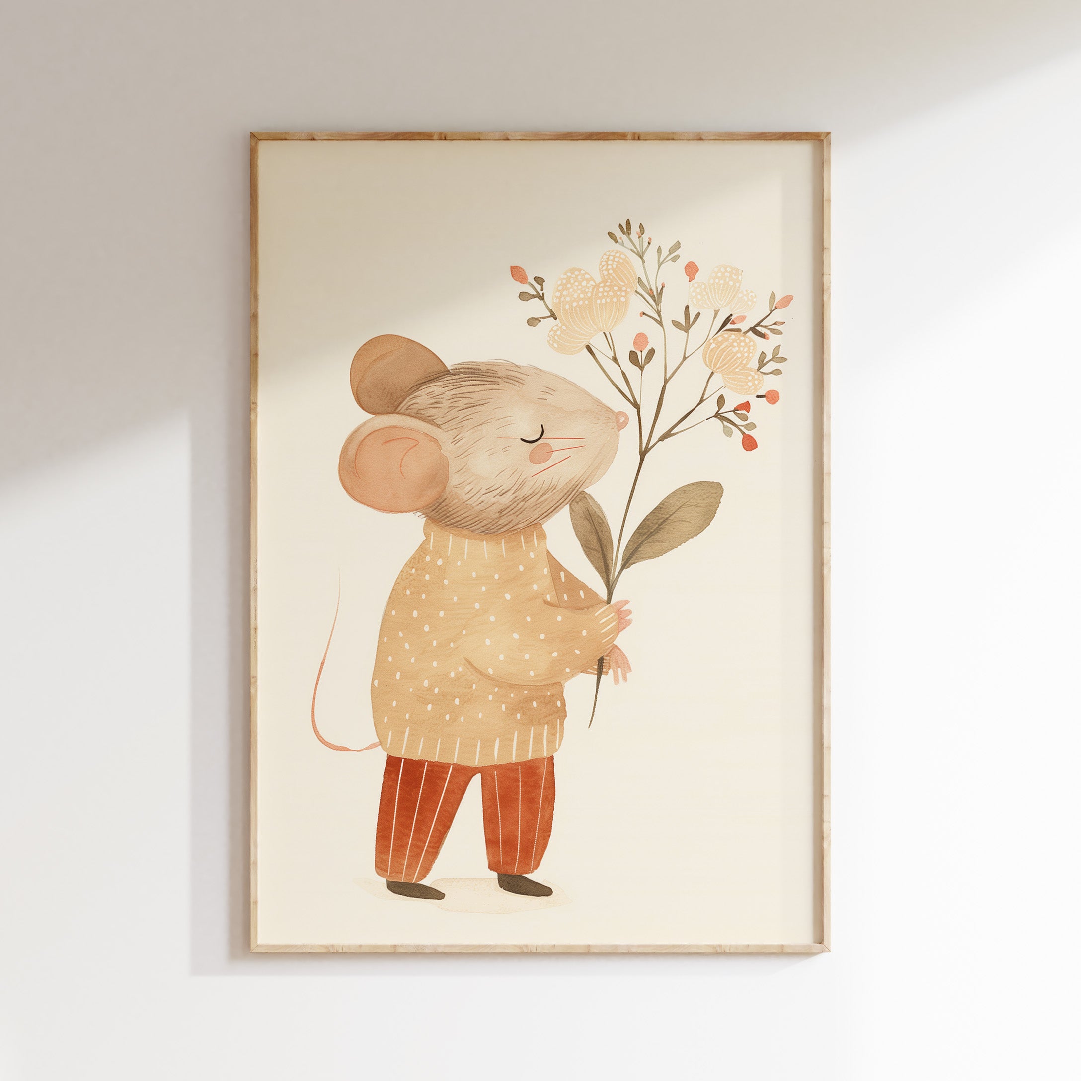 Nursery print - Mouse with Yellow Flower