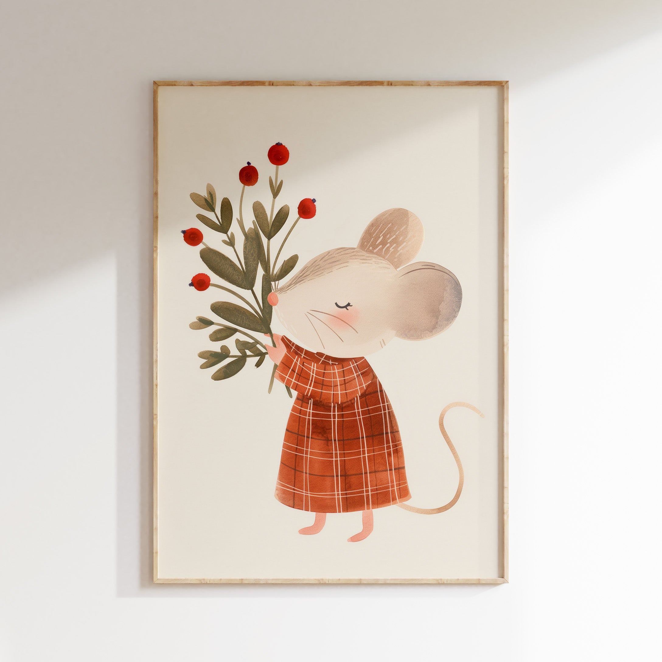 Kinderkamer print - Muisje met Rode Besjes