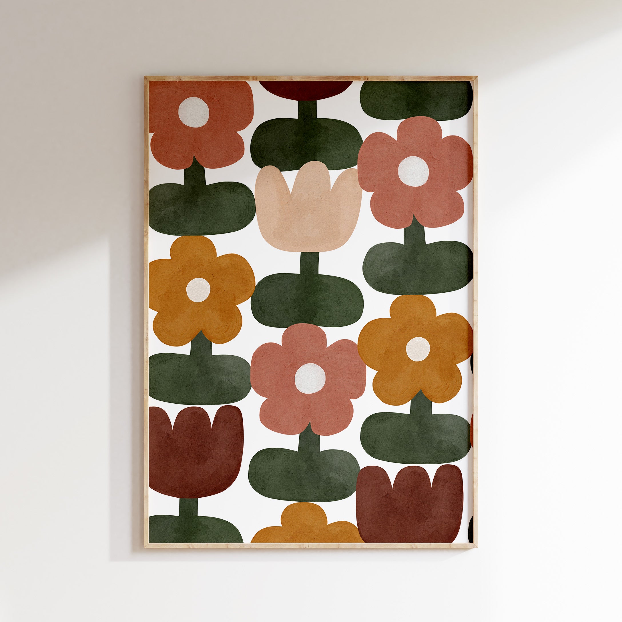 Retro kinderkamer poster - Bloemen patroon