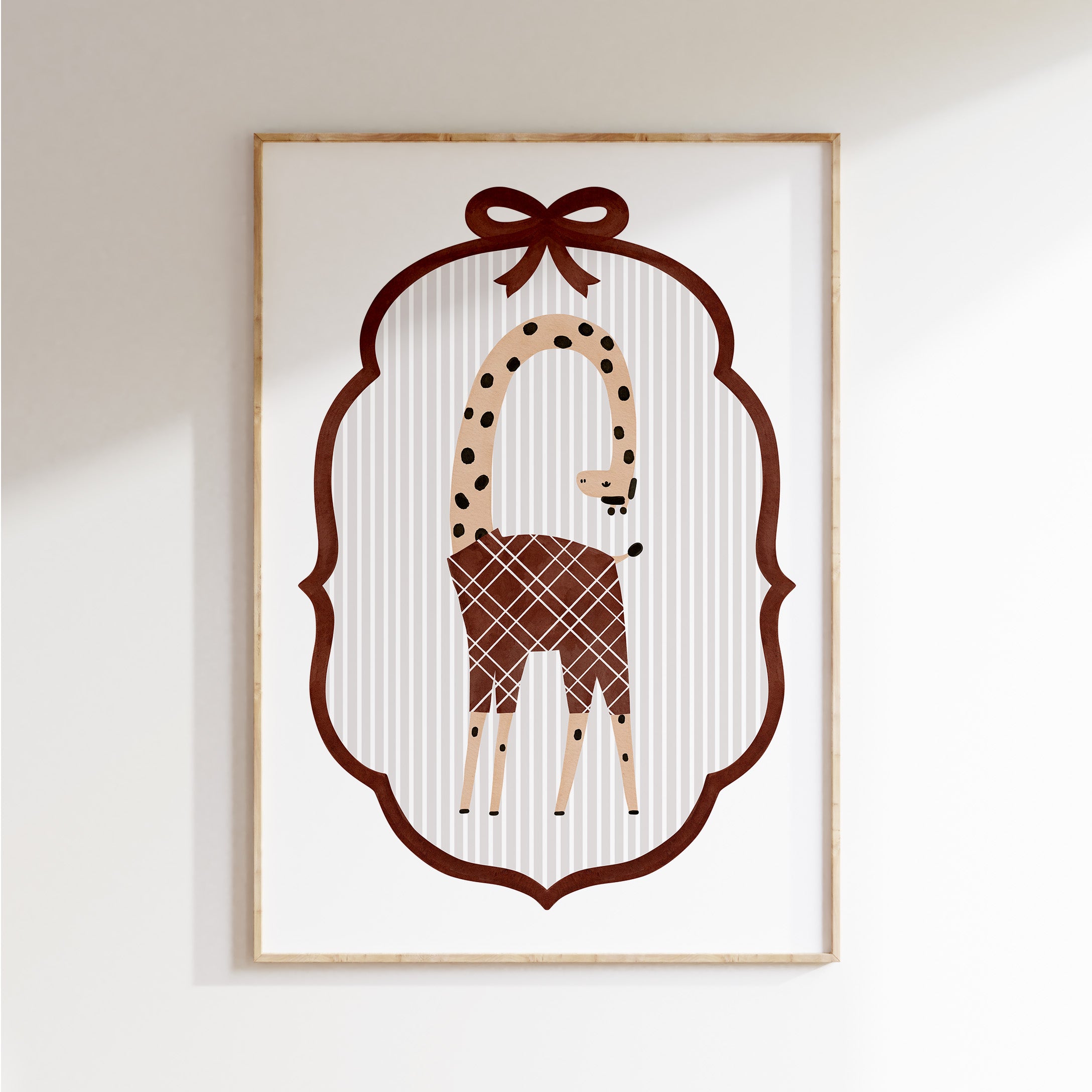 Retro kinderkamer poster - Giraf met strik