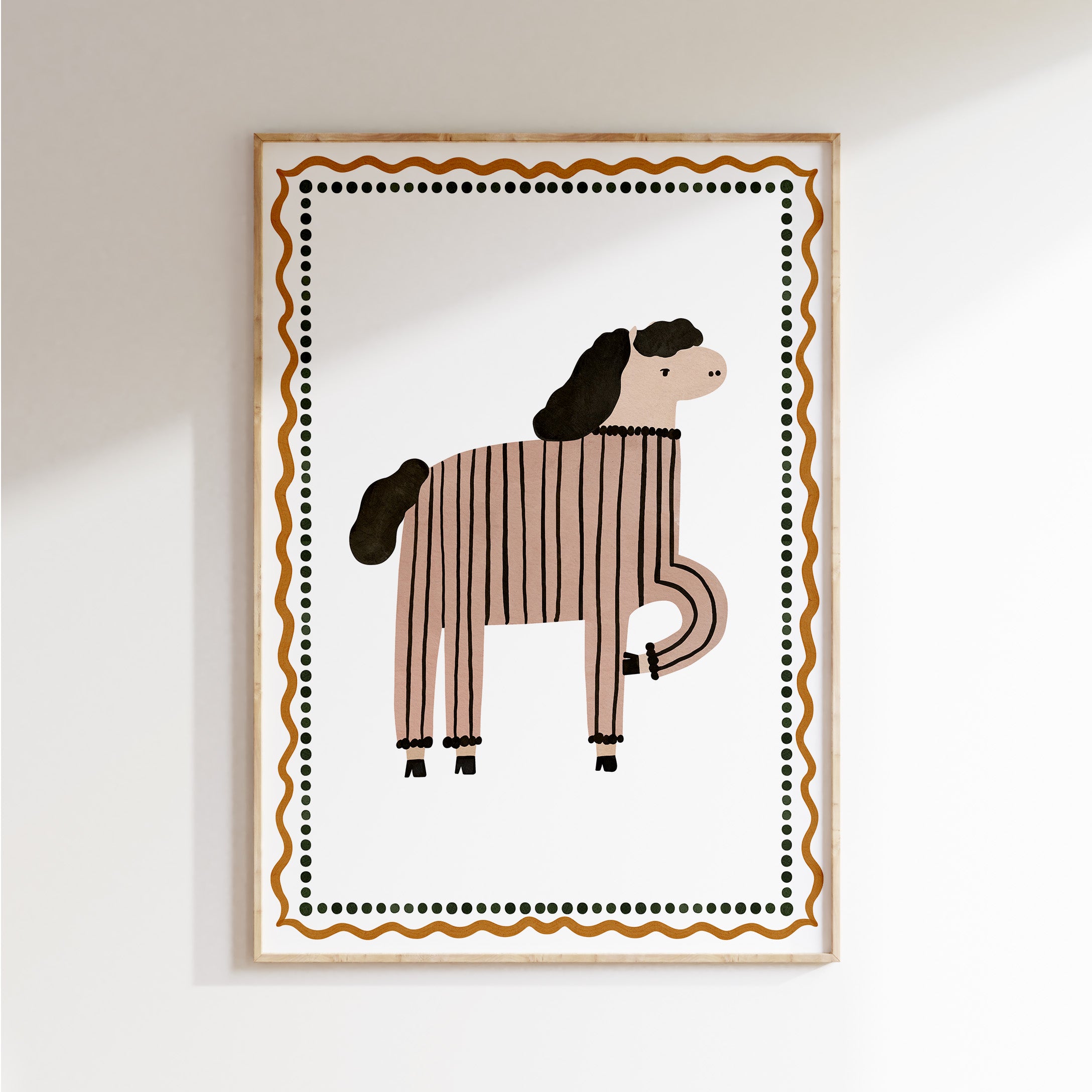 Retro nursery poster - Horse with stripes