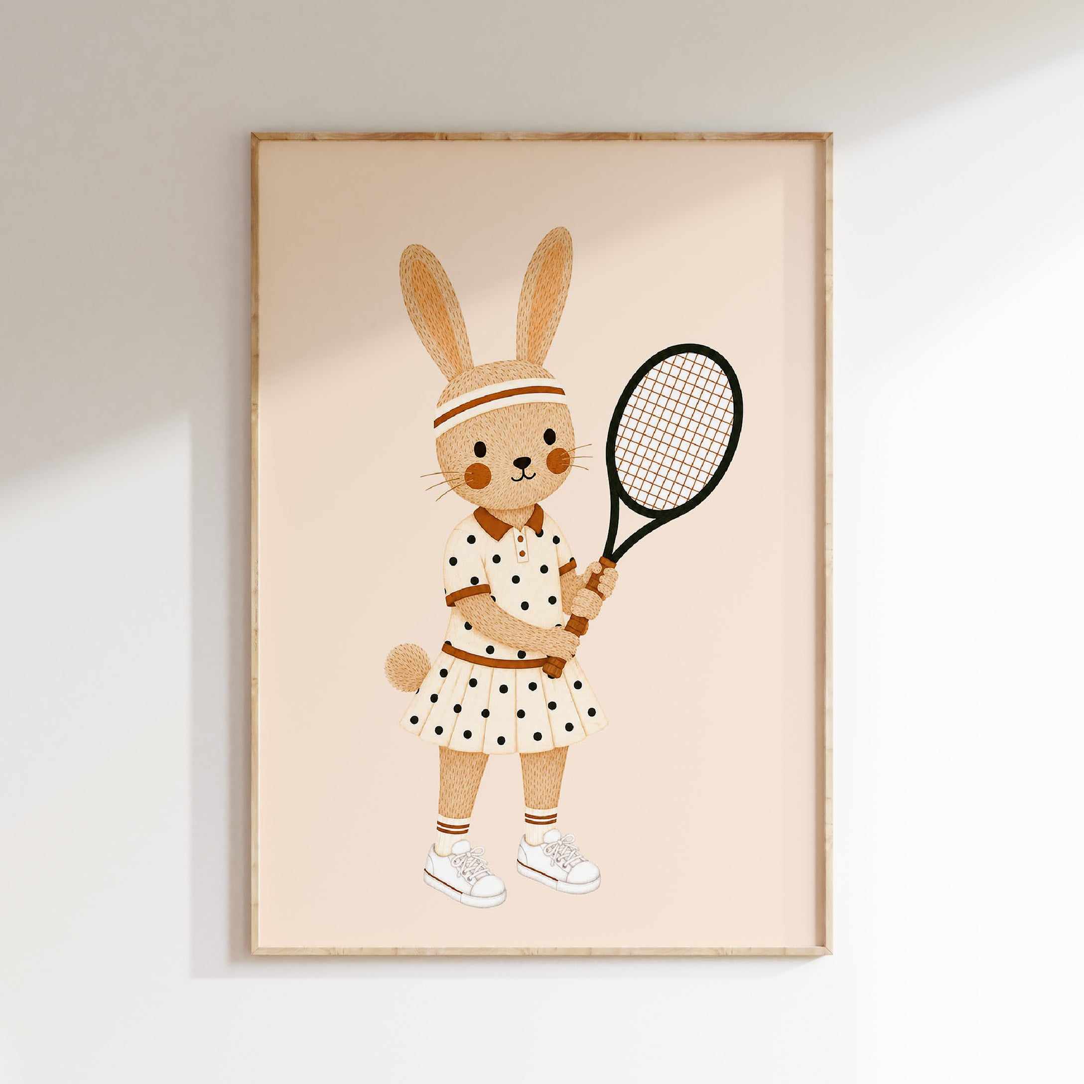 Kinderkamer print - Tennis Konijn stippenrokje