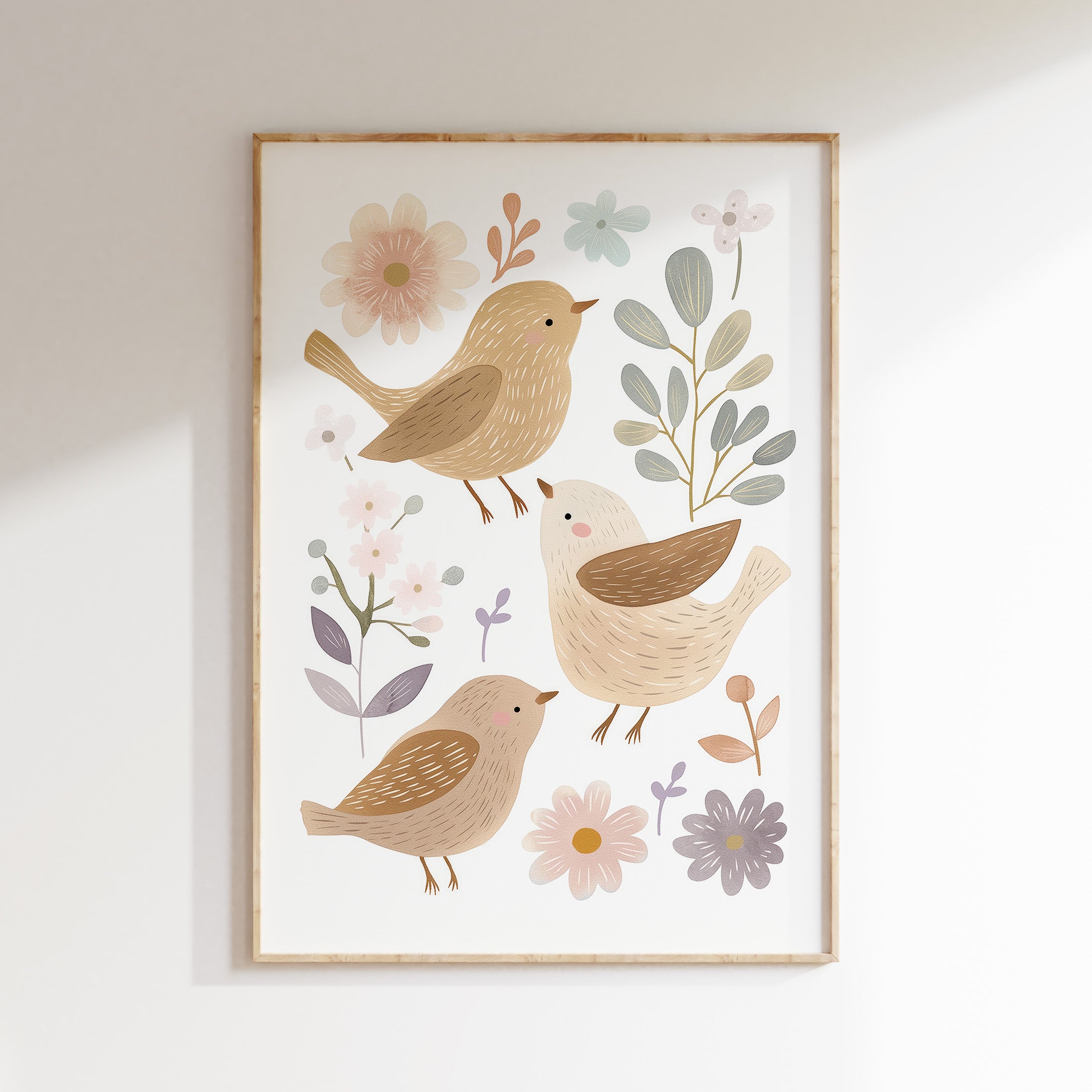 Children's room print - Birds and Flowers