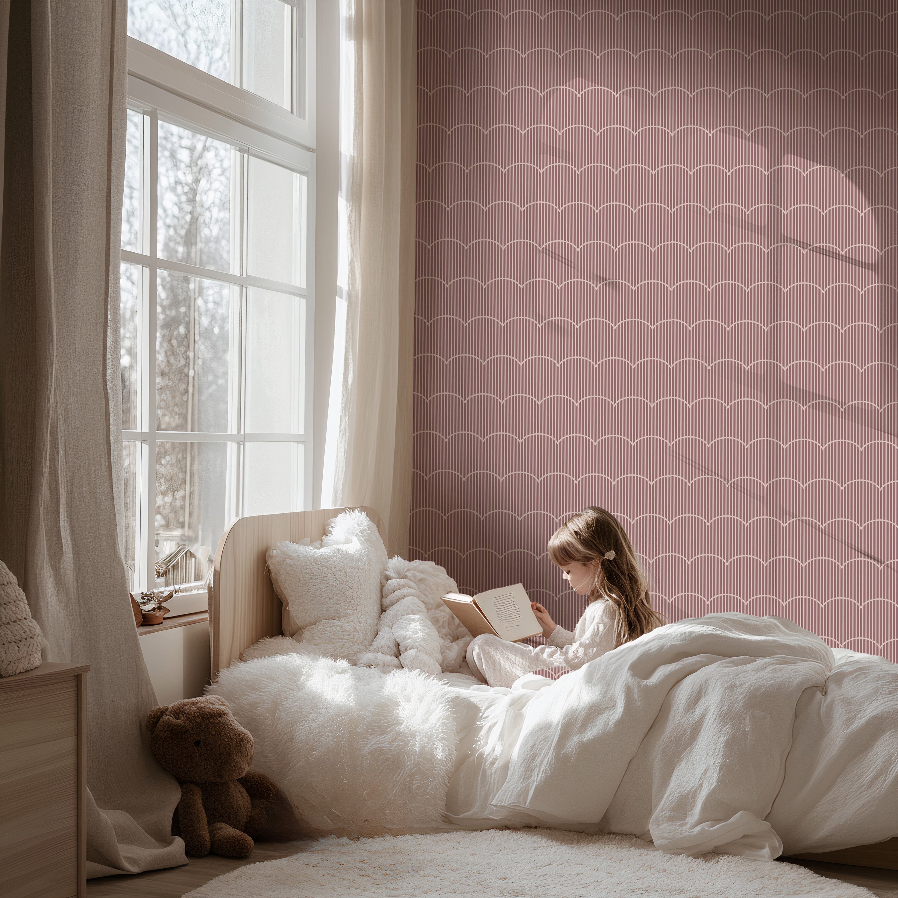 Behang Retro Waves - aubergine