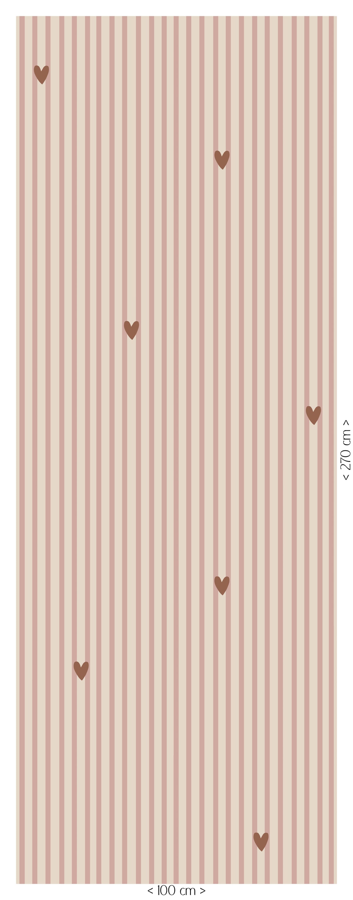 Patroonvoorbeeld van Striped Hearts powder blush behang met fijne roze strepen en kleine hartjes