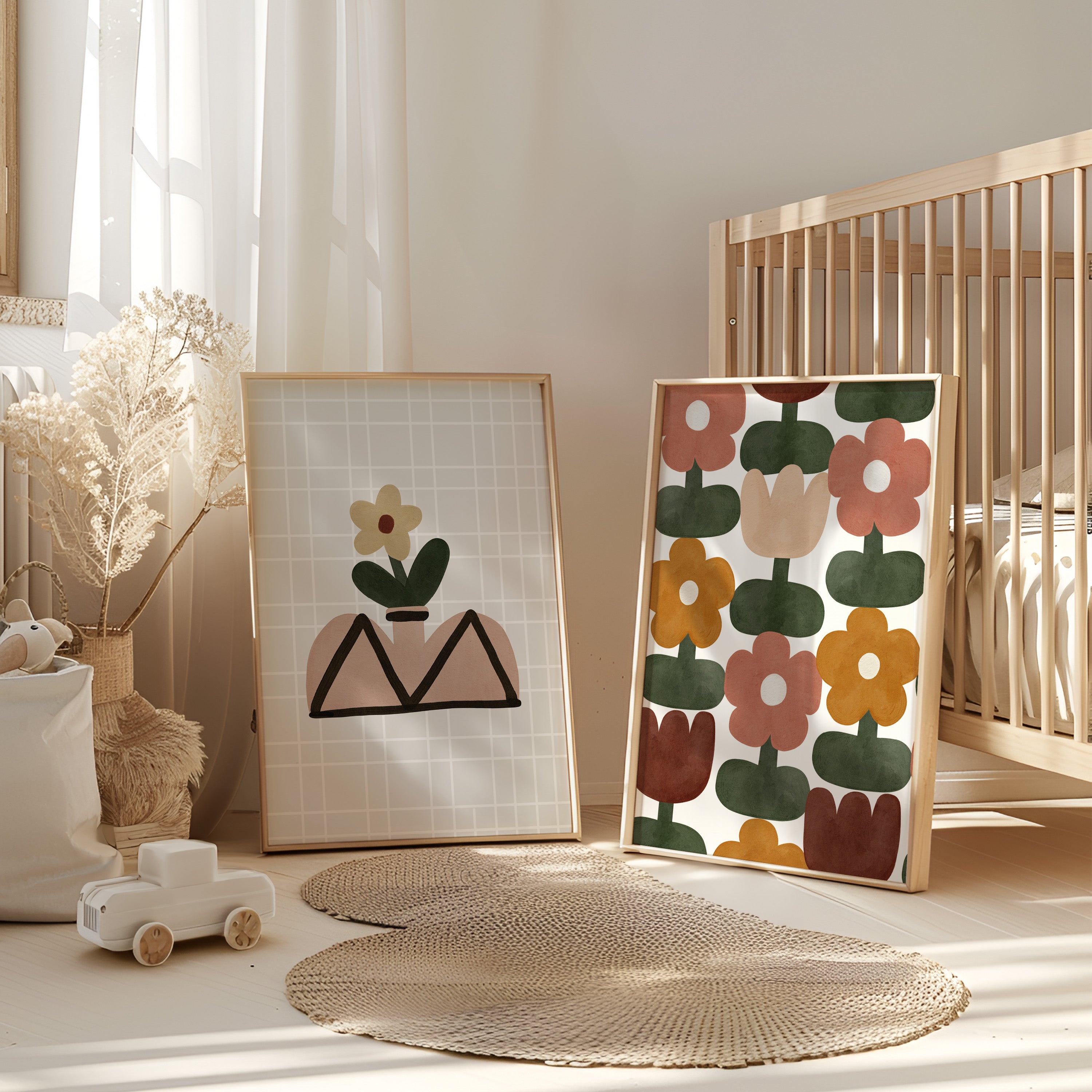 Retro kinderkamer poster - Bloemen patroon