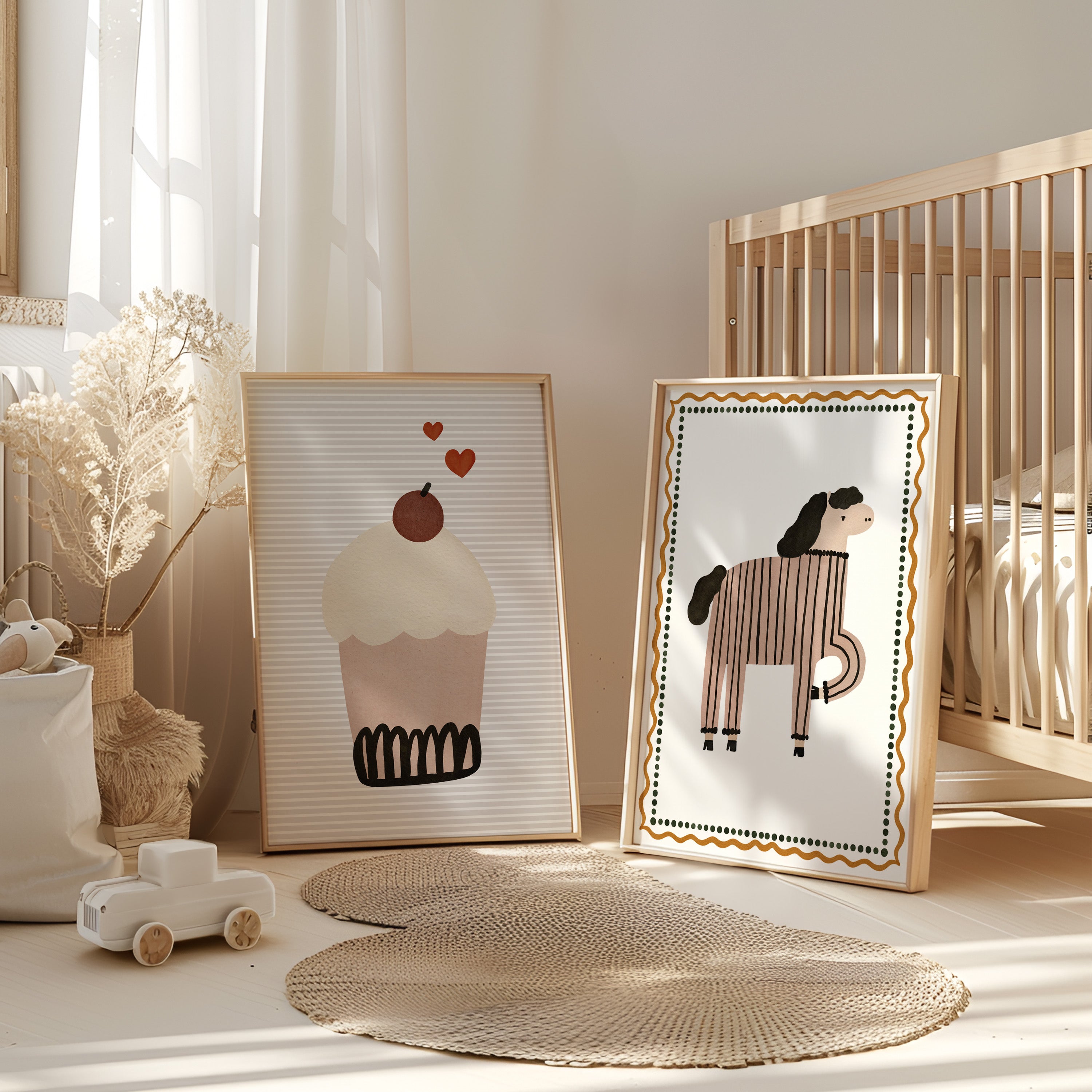 Retro nursery poster - Horse with stripes