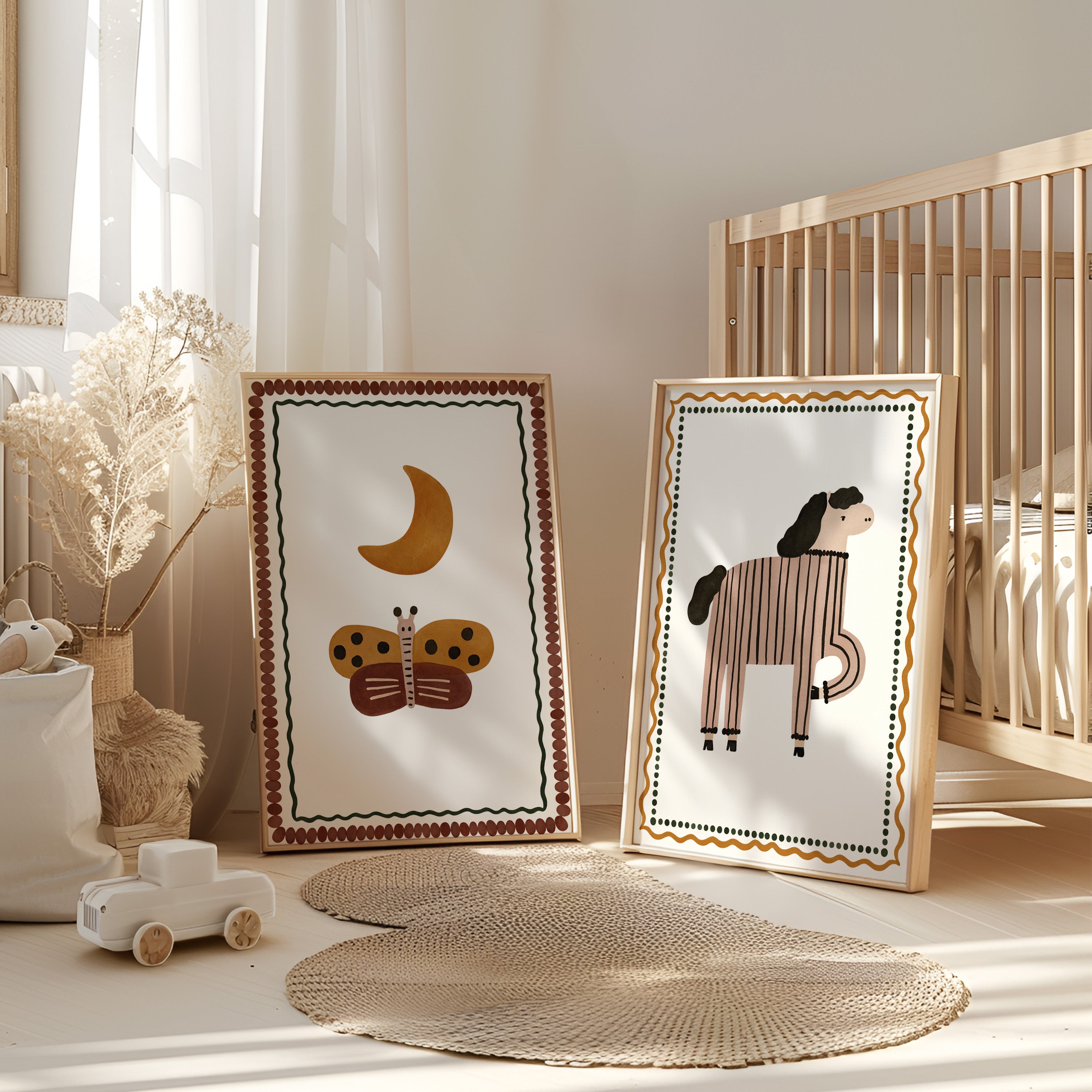 Retro kinderkamer poster - Vlinder en maan