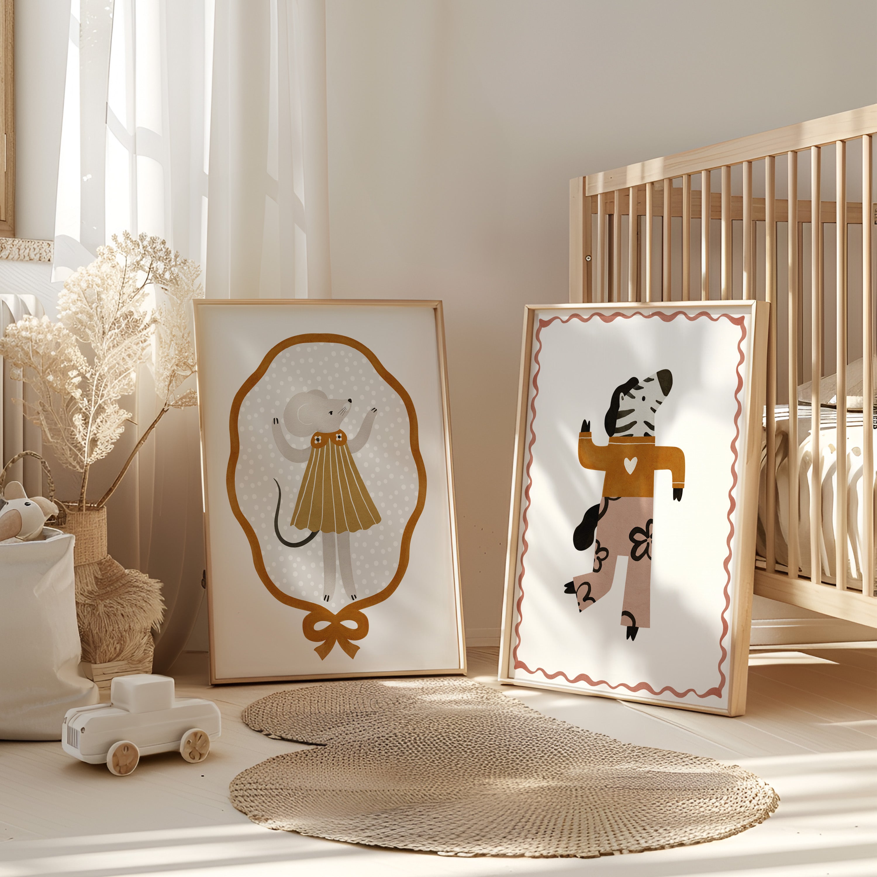 Retro kinderkamer poster - Dansende muis in vintage lijst