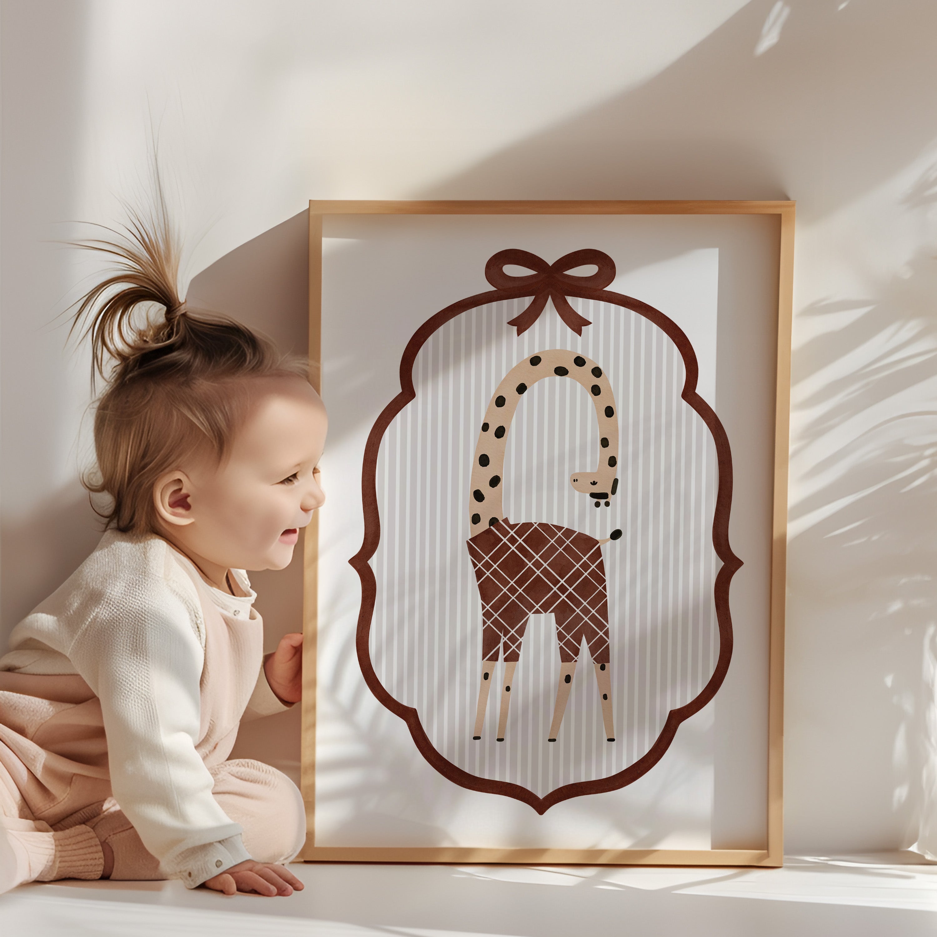 Retro kinderkamer poster - Giraf met strik