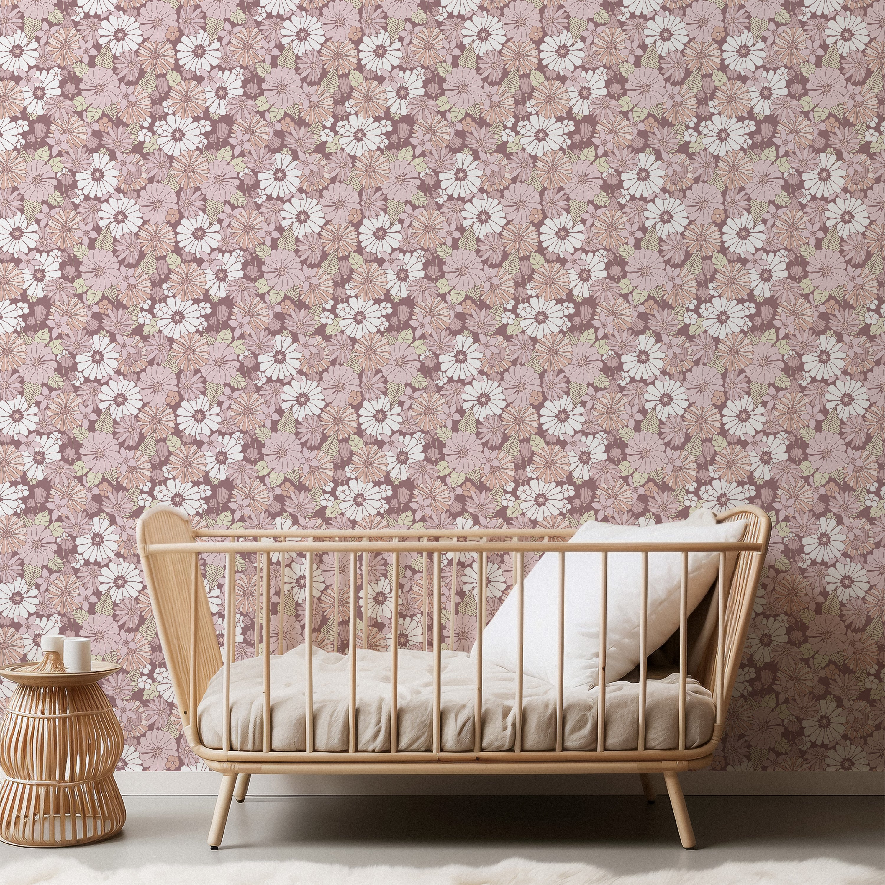 Behang Retro Flowers - mauve