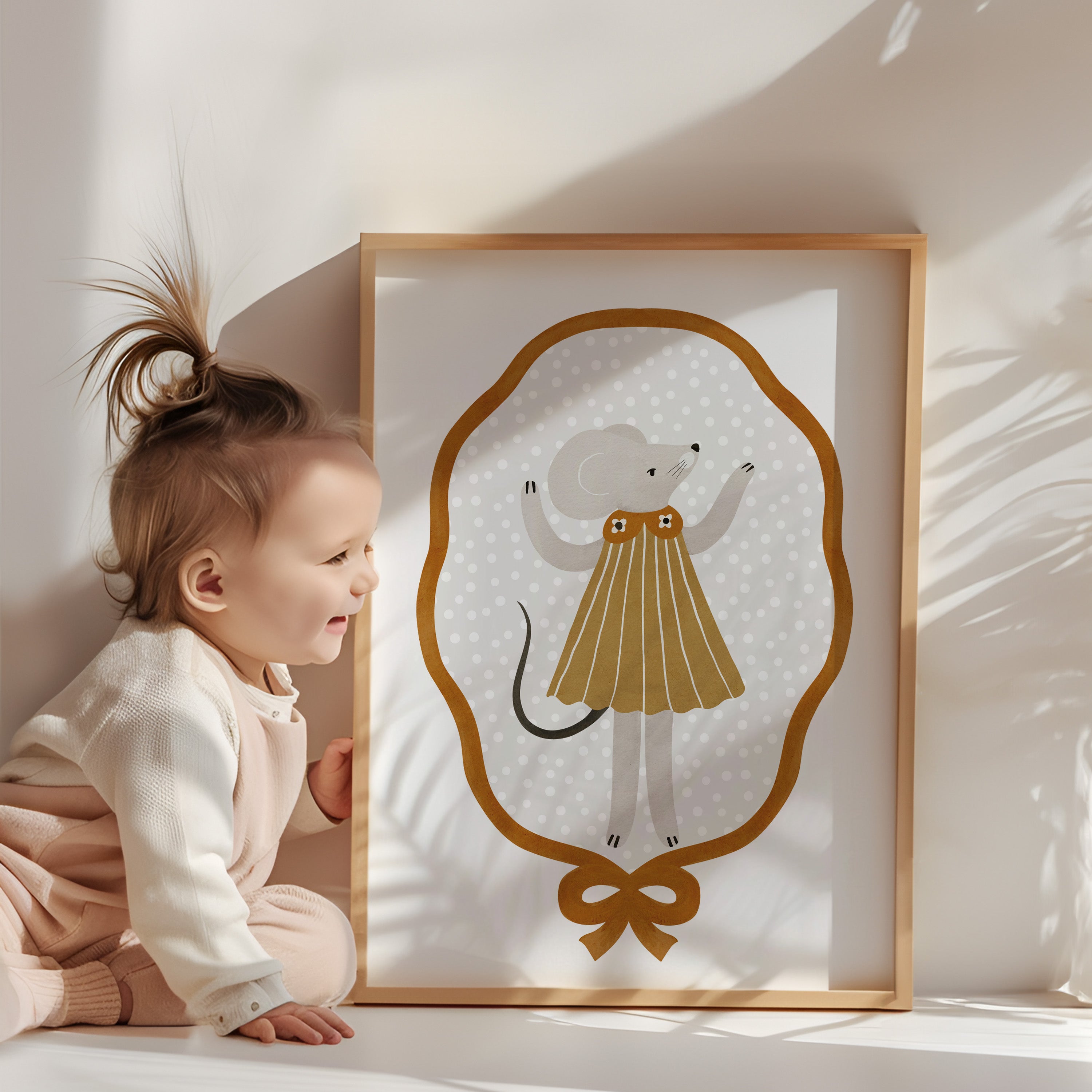 Retro children's room poster - Dancing mouse in vintage frame