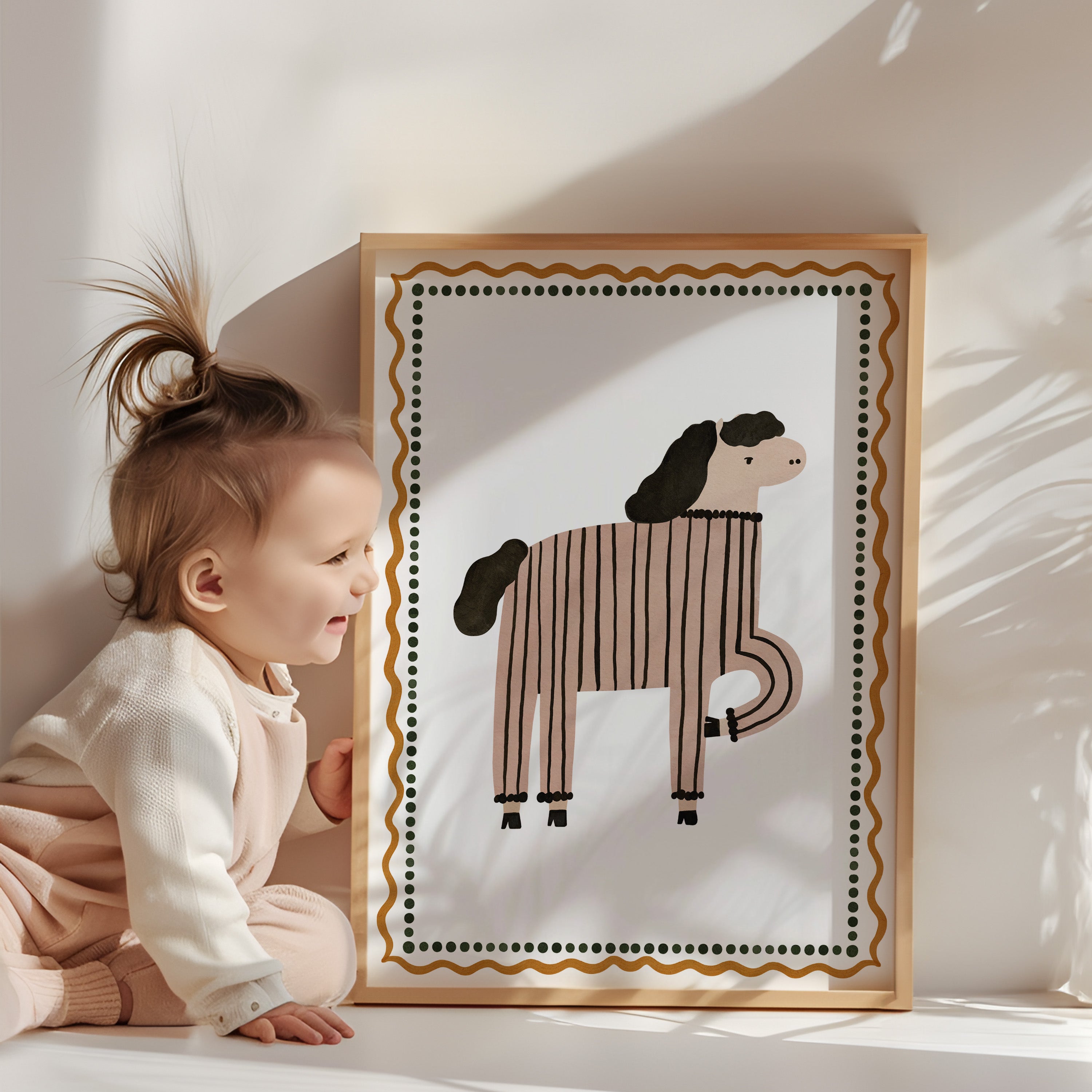 Retro nursery poster - Horse with stripes