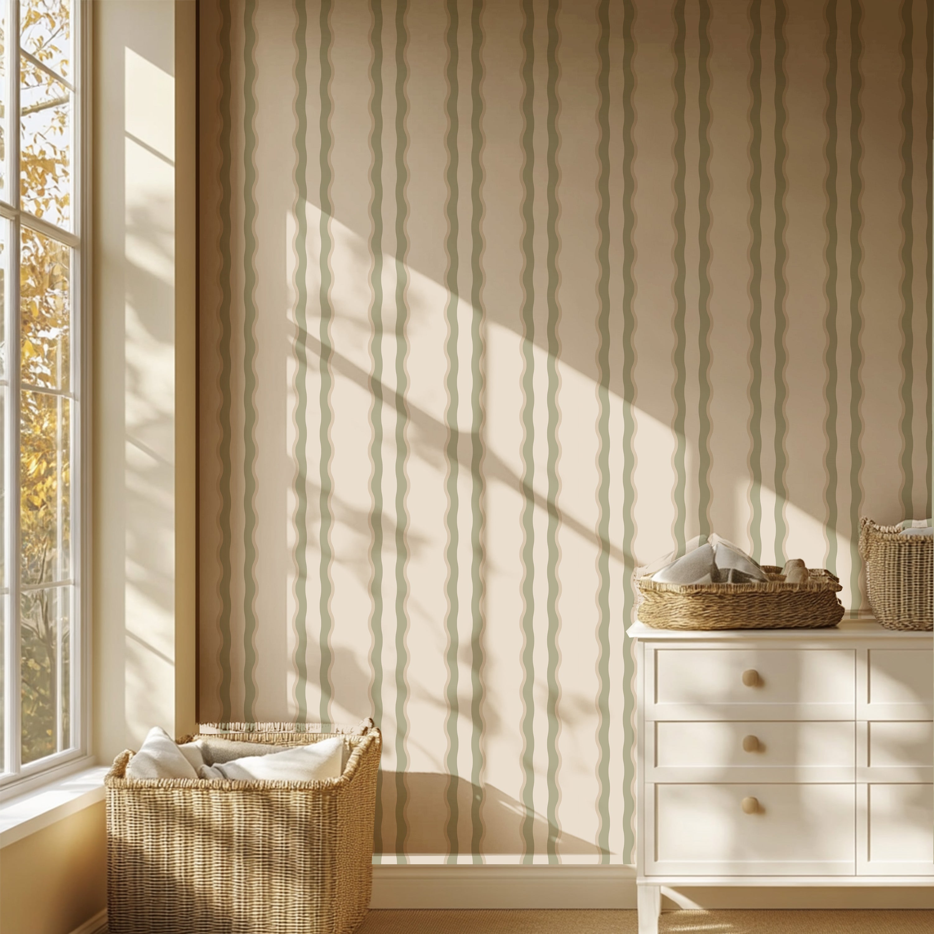 Behang Wobbly Waves - green