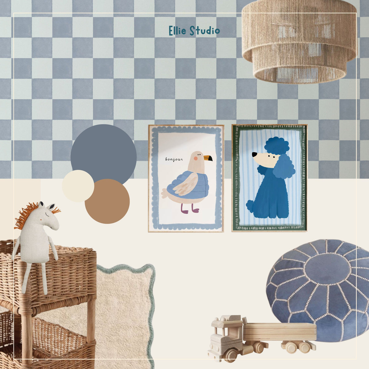 Kinderkamer inspiratie: Vrolijke en blauwe jongenskamer met ruitjes behang