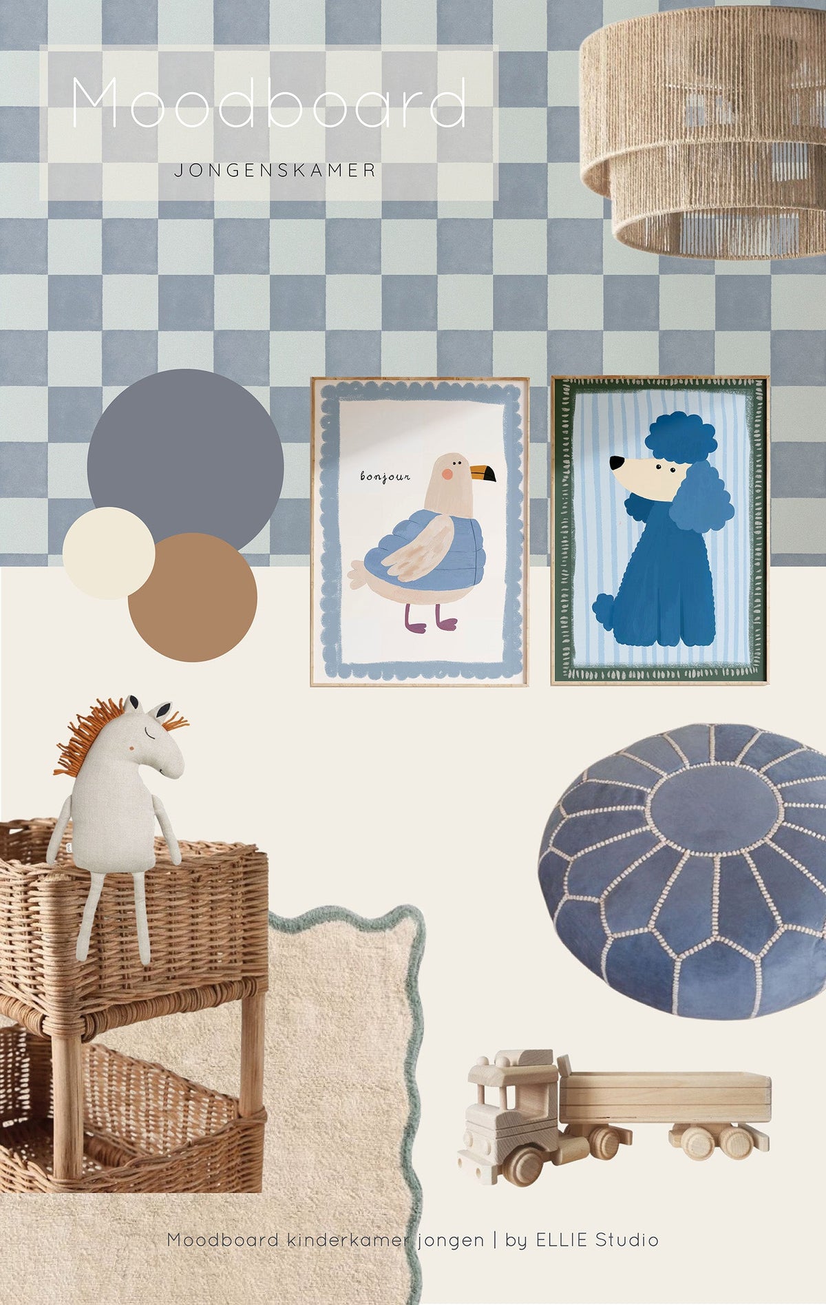 Kinderkamer inspiratie: Vrolijke en blauwe jongenskamer met ruitjes behang