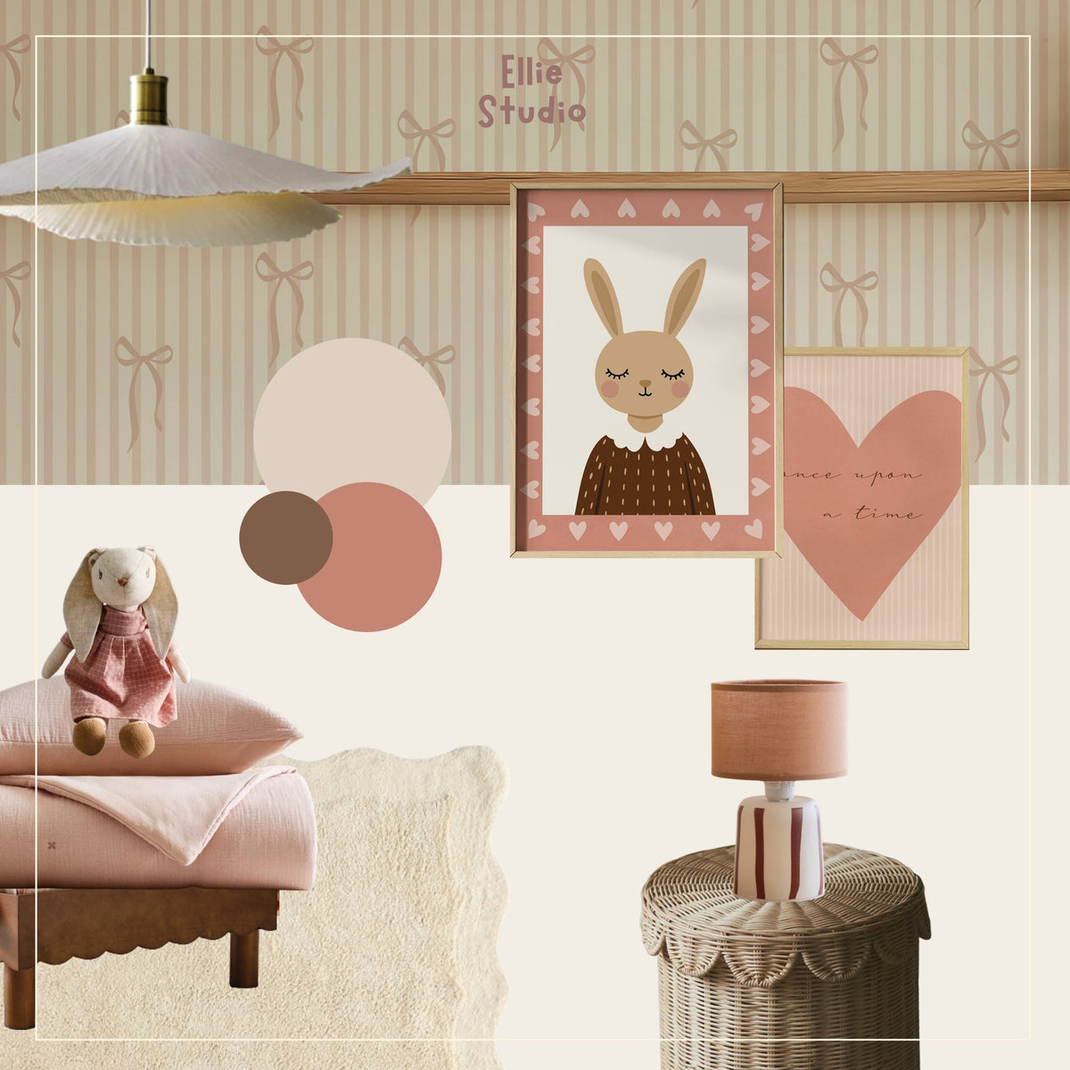 Kinderkamerinspiratie: een meisjeskamer met strikjes behang: warm, zacht en tijdloos