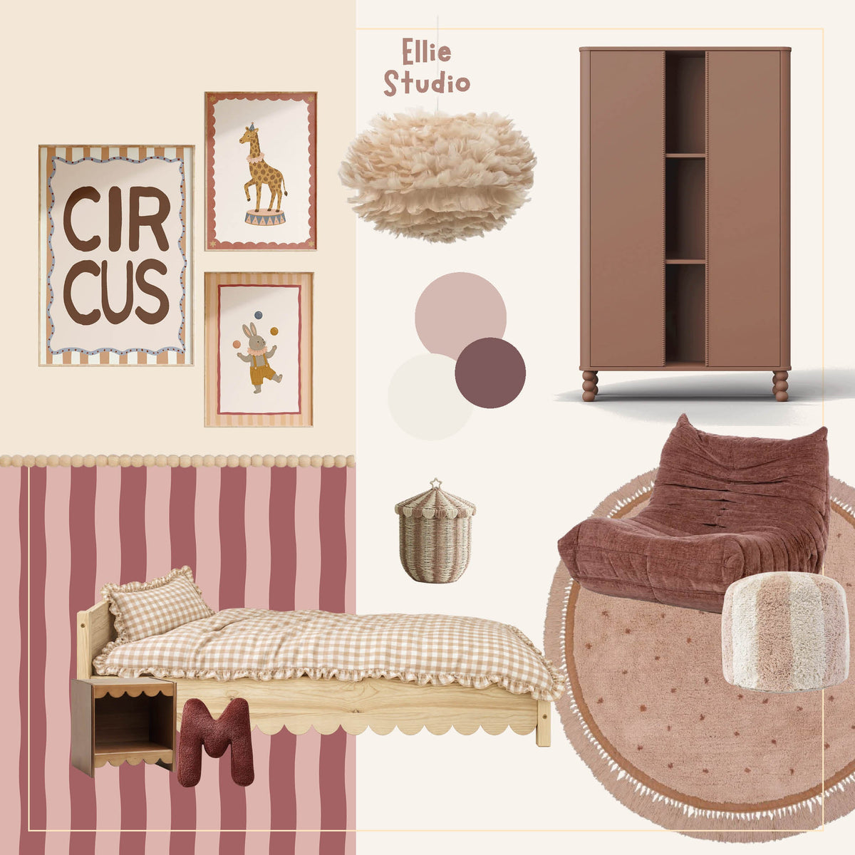 Meisjeskamer met Wavy Stripes rosewood behang en speelse wanddecoratie