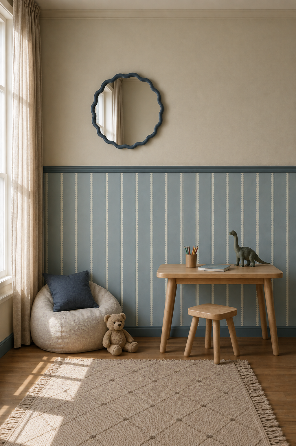 Behang Tiny Stripes - vintage blue