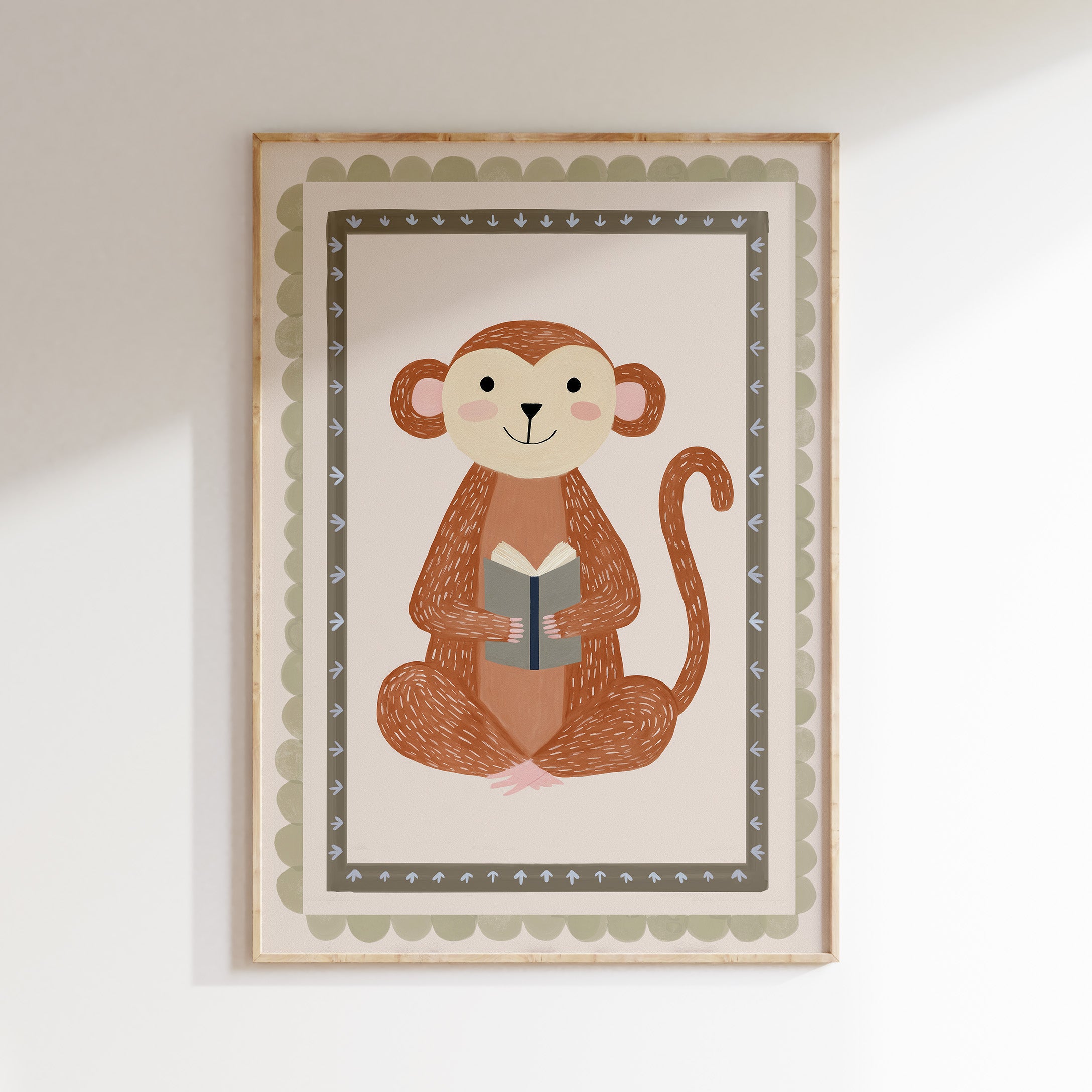 Children's room print - Reading monkey