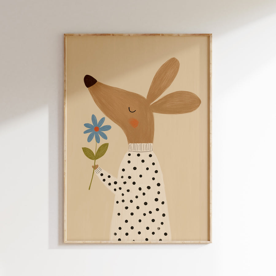 Children's room print - Deer with flower