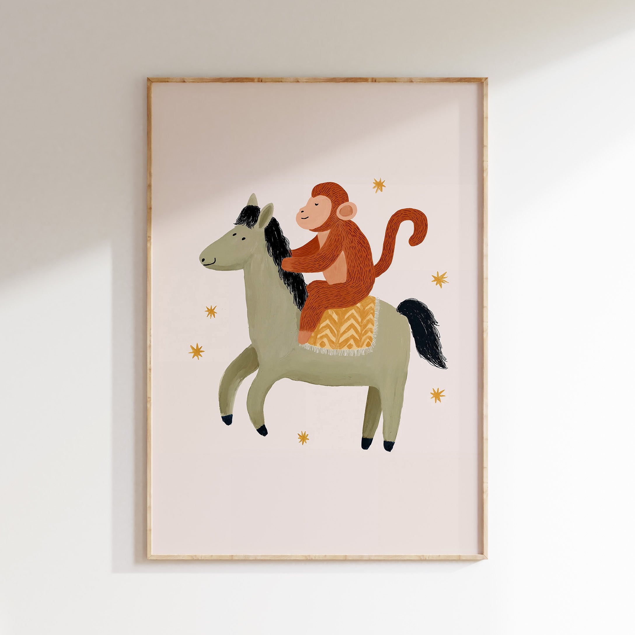 Children's room print - Monkey on horse
