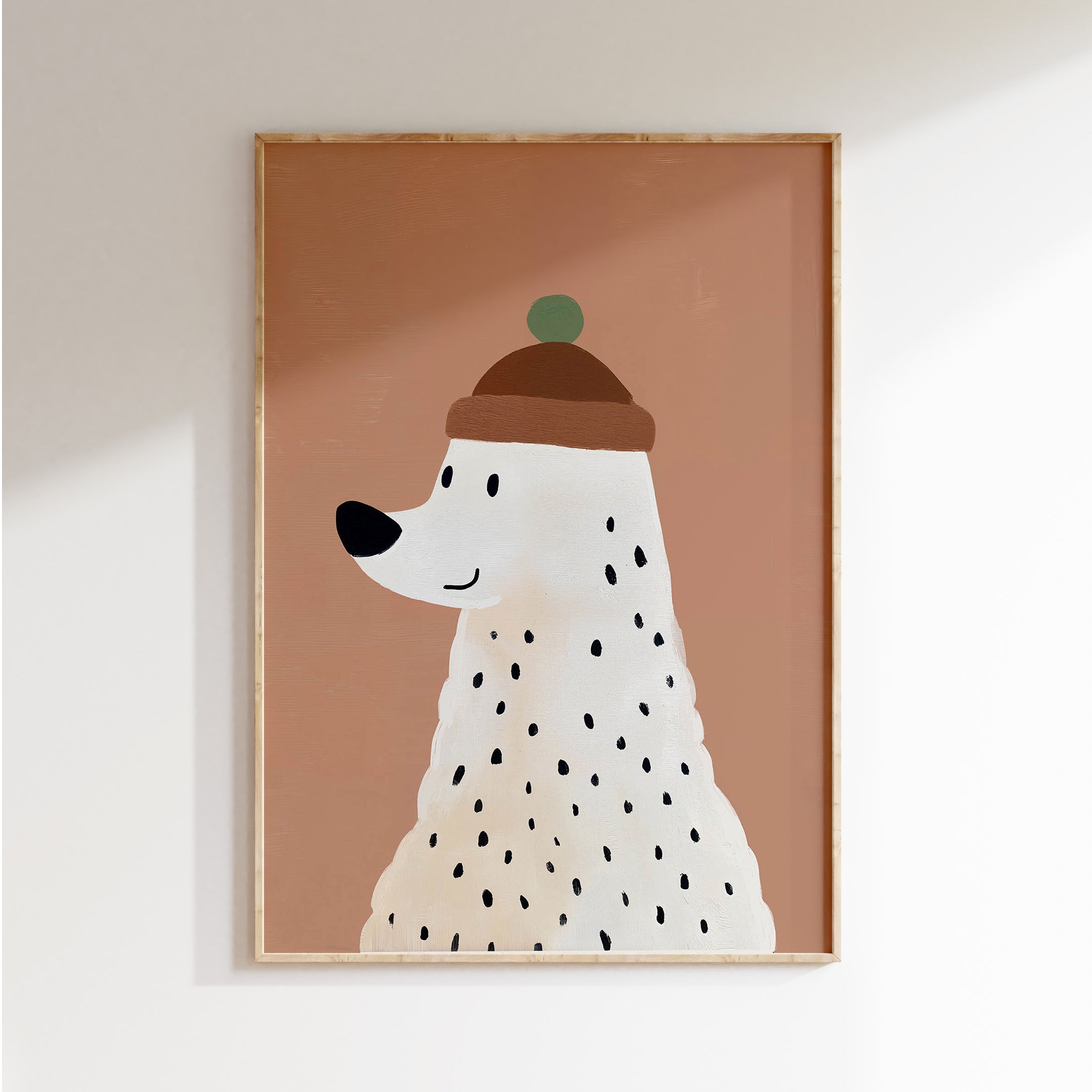 Kinderkamer print - Witte beer met muts