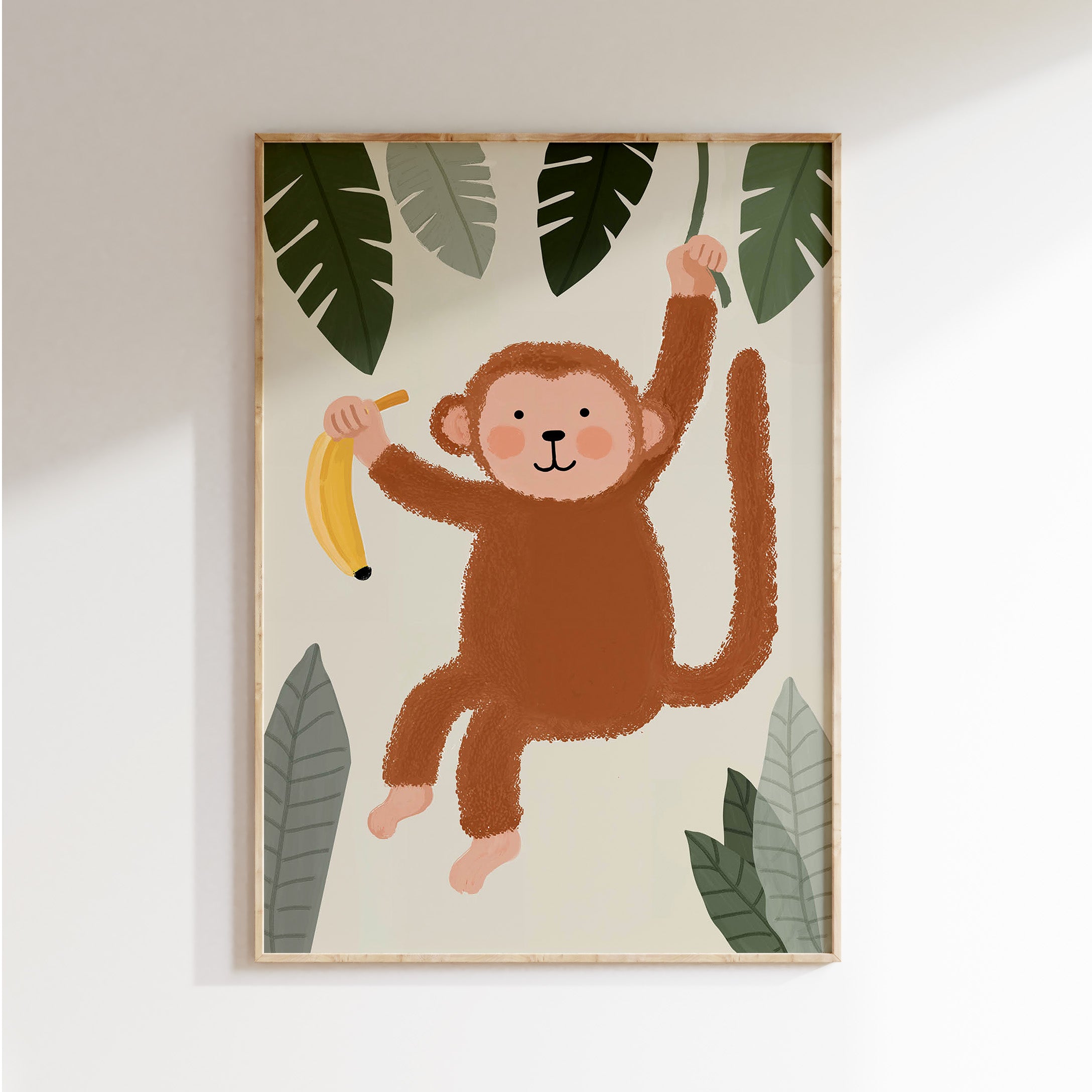 Children's room print - Jungle monkey with banana